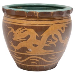 Antique Chinese Twin Dragon Pickling Pot, 19th Century