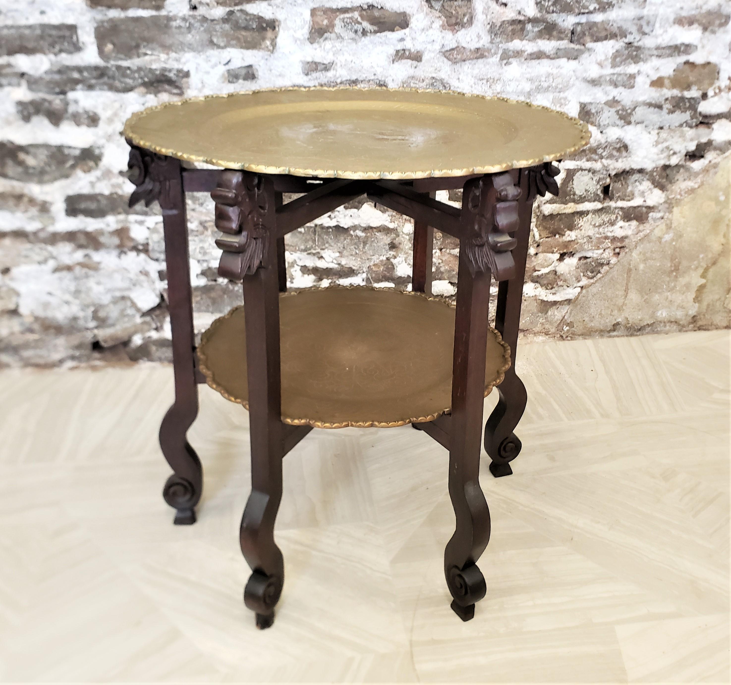 Antique Chinese Two Tiered Brass Occasional Tray Table with Engraved Tops For Sale 1