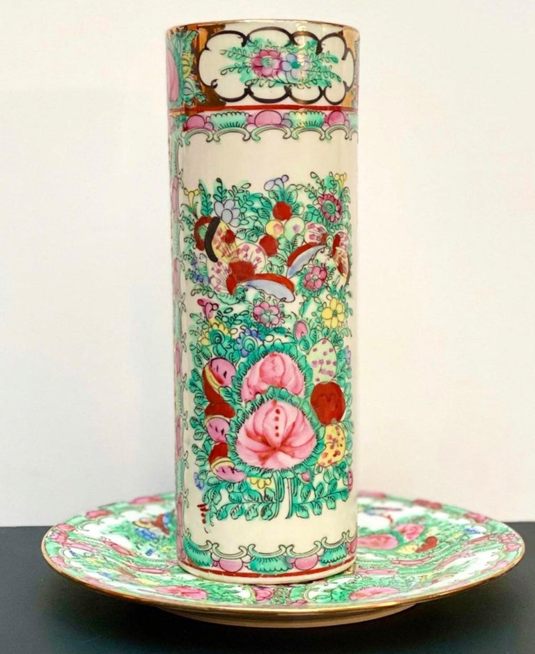 Antique Chinese Vase Antique Vase with the Platter Chinoiserie Decor In Excellent Condition For Sale In Bastogne, BE