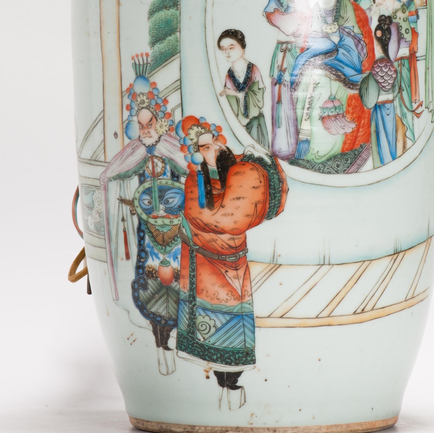 Antique Chinese Vase Late Qing Dynasty or Republic Porcelain Made into a Lamp For Sale 2