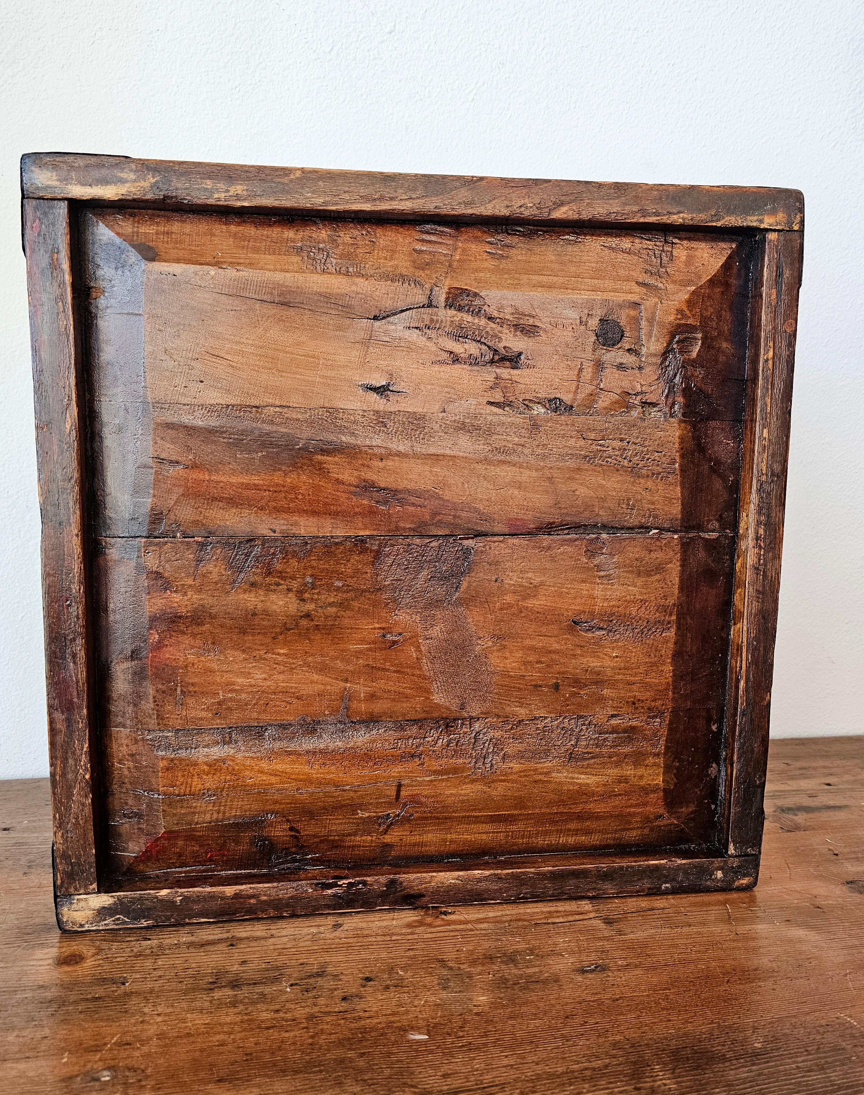 Antique Chinese Wabi-sabi Dark Red Lacquered Metal Mounted Wood Tray 4