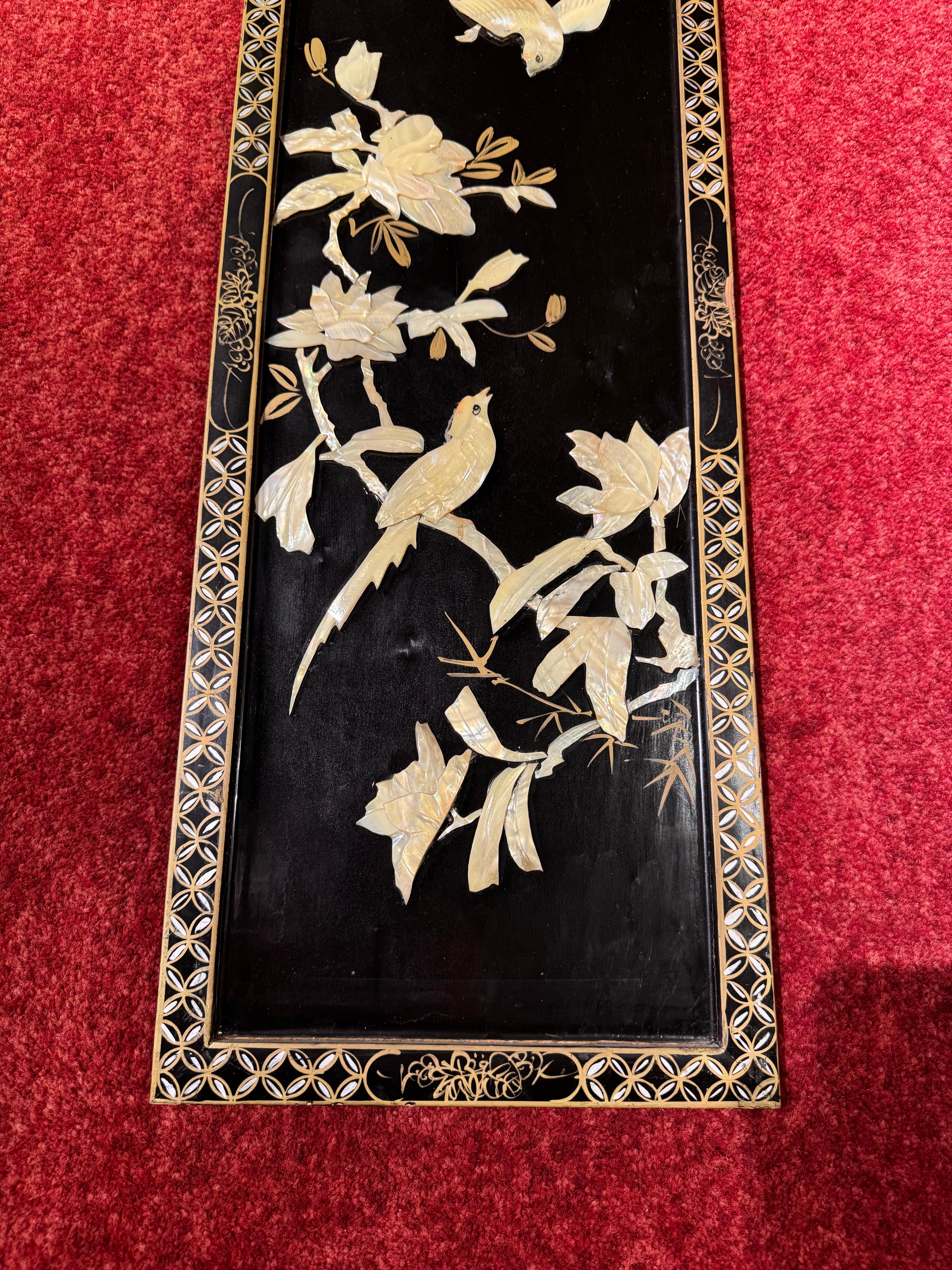 Chino antiguo  panel mural Asia lacado negro nácar en Bueno estado para la venta en Berlin, DE