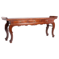 Antique Chinese Walnut Raised Altar Coffer with Drawers and Cabriole Legs