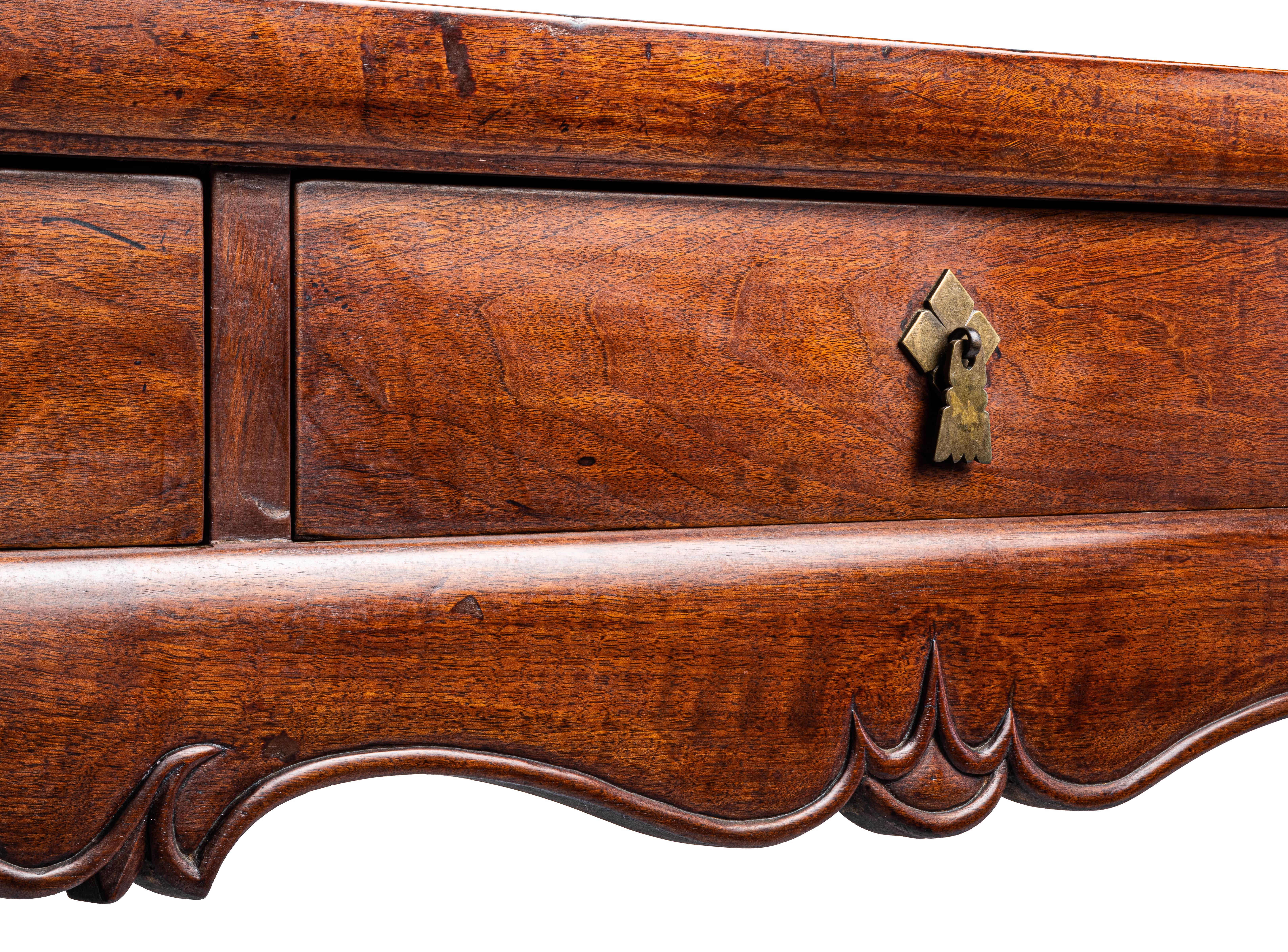 Hand-Crafted Antique Chinese Walnut Raised Altar Coffer with Drawers and Cabriole Legs