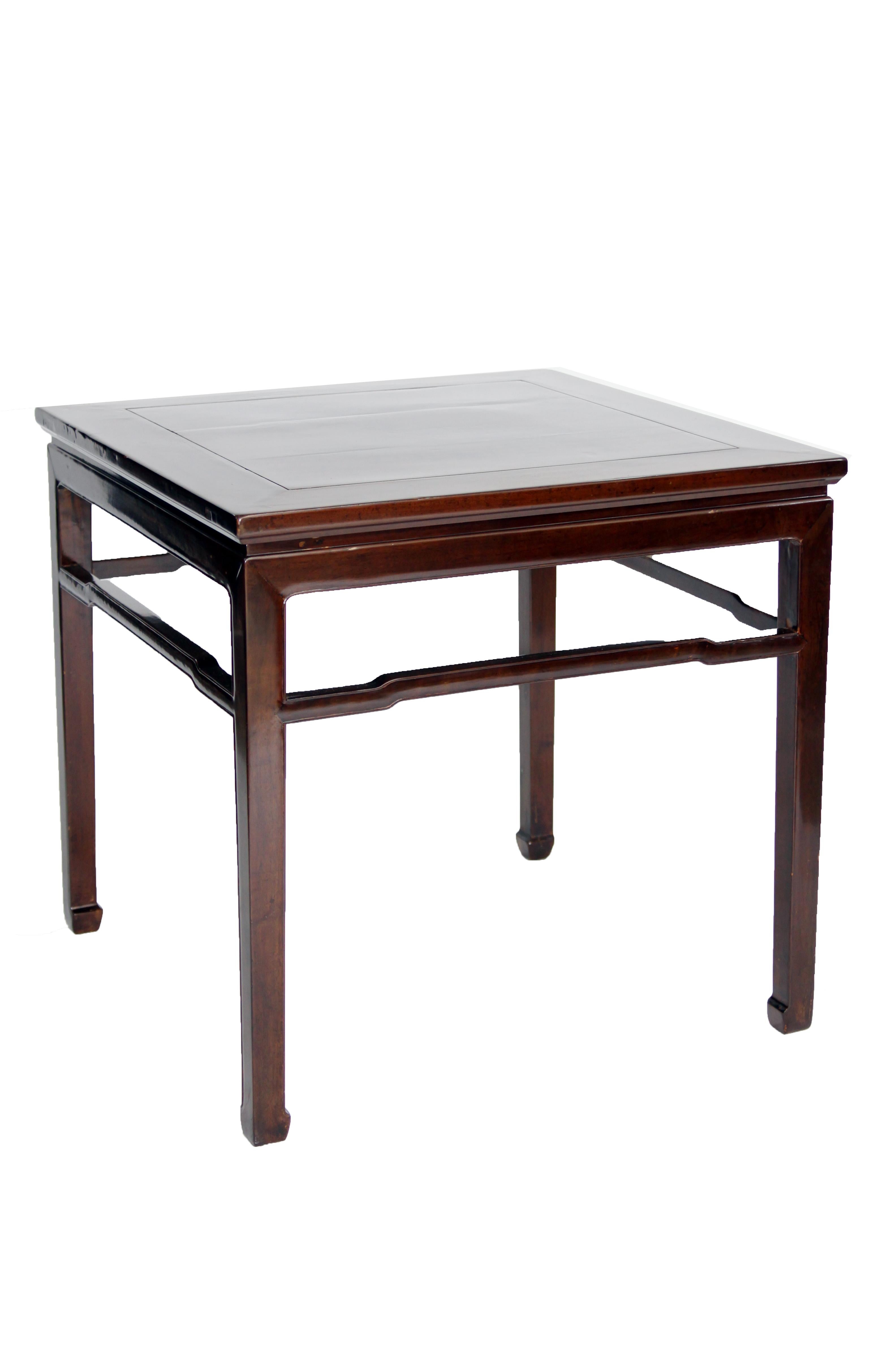 Ming Antique Chinese Walnut Square Table with Humpback Stretchers & Horse Hoof Feet For Sale