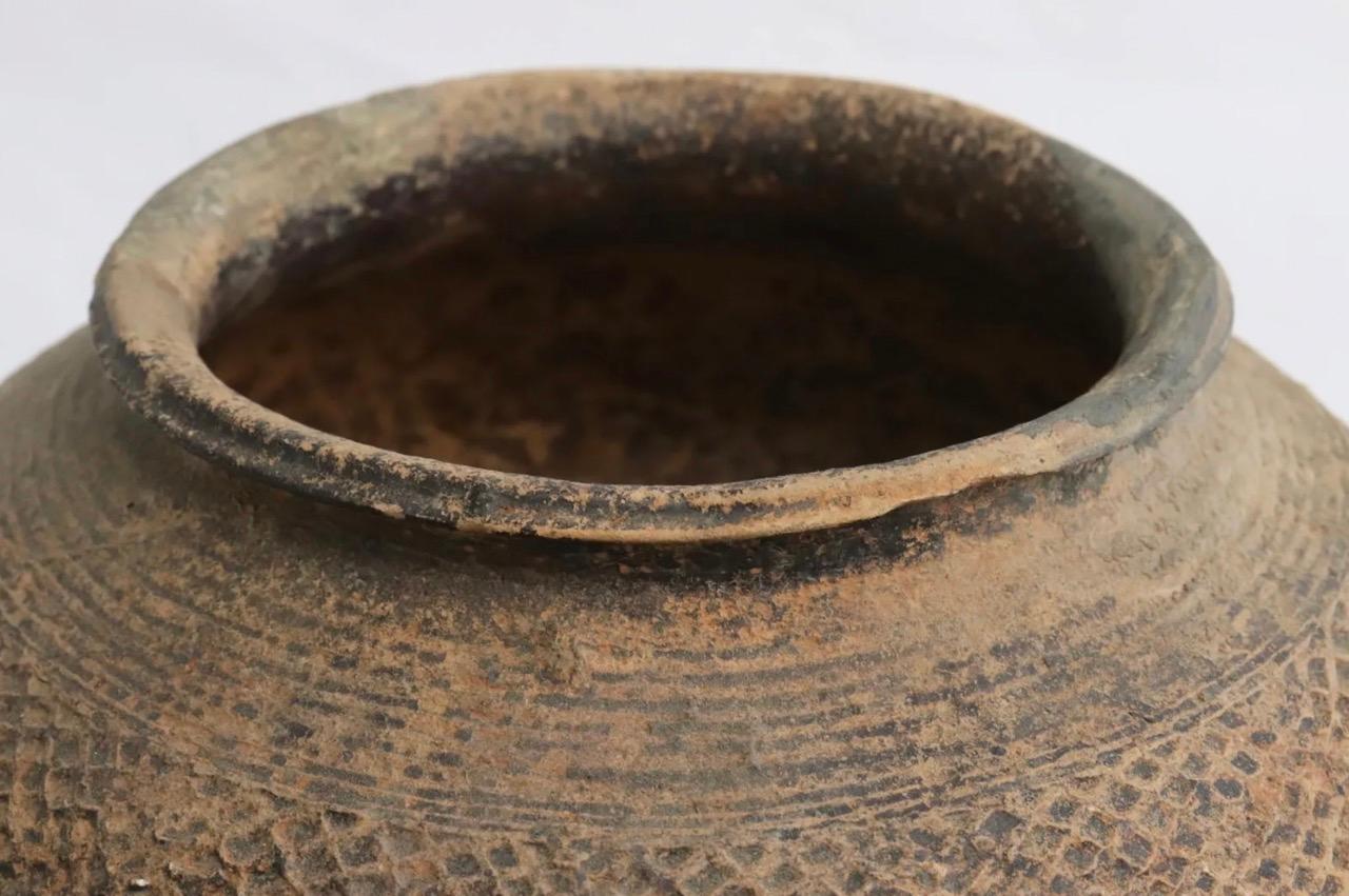 Fired Antique Chinese Warring Period Earthenware Jar, Pottery, Wabi Sabi Brown/Black