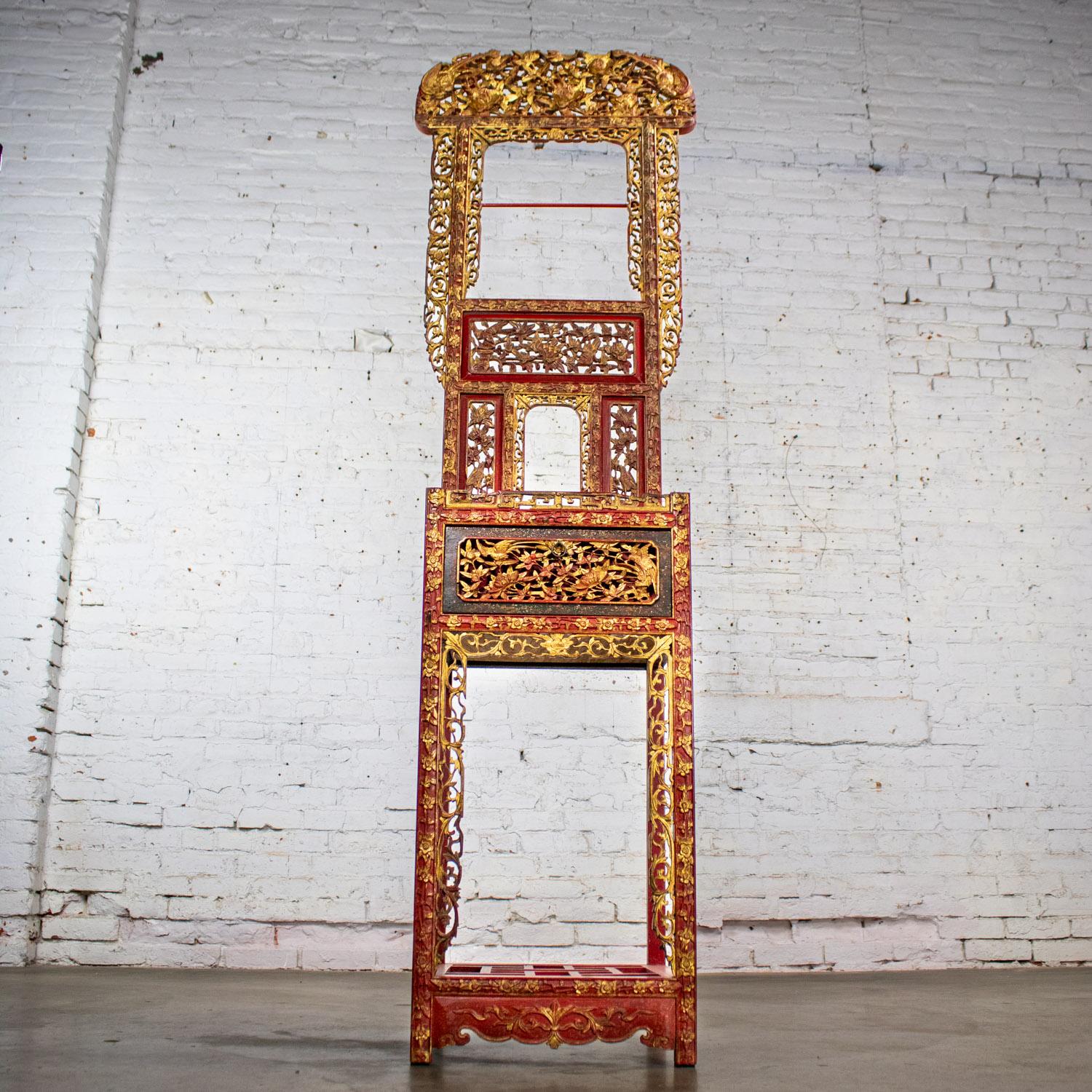 Antique Chinese Wash Basin Stand Red Lacquer & Gilded w/Hand Carved Details For Sale 3