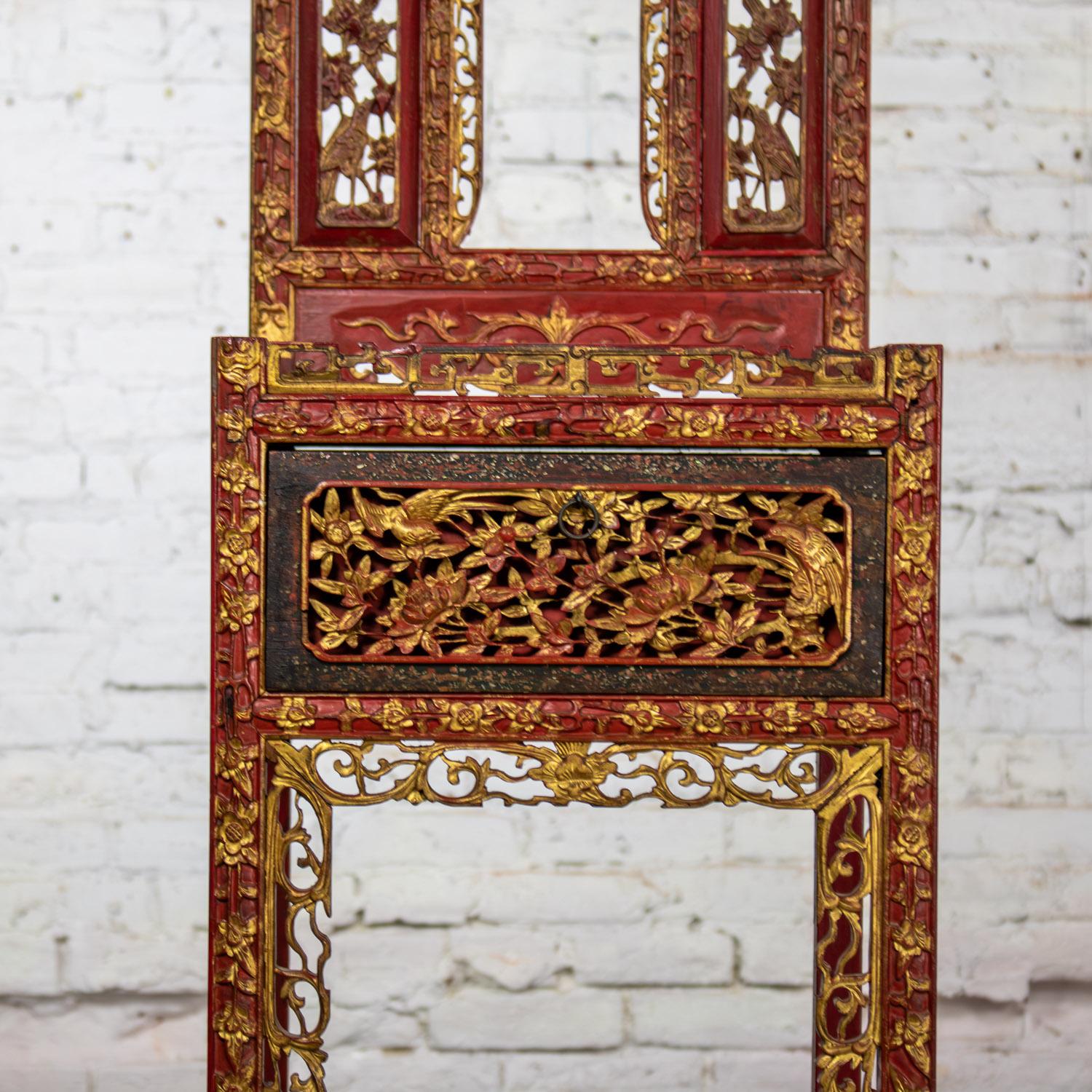 Antique Chinese Wash Basin Stand Red Lacquer & Gilded w/Hand Carved Details For Sale 4