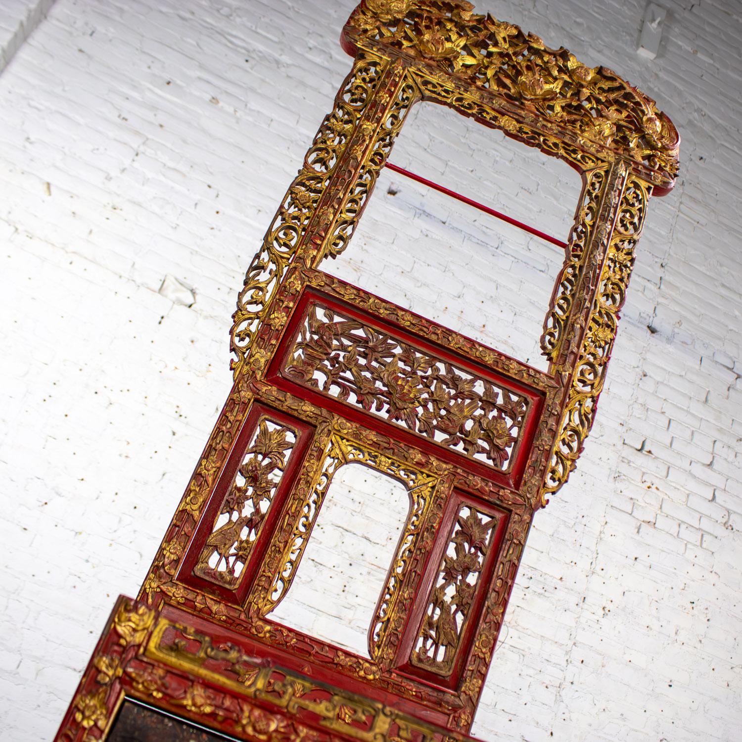 Antique Chinese Wash Basin Stand Red Lacquer & Gilded w/Hand Carved Details For Sale 5