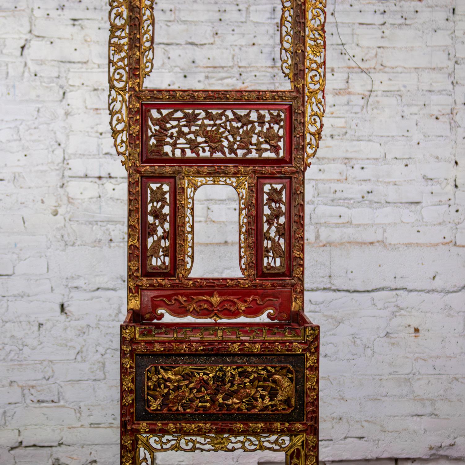 Antique Chinese Wash Basin Stand Red Lacquer & Gilded w/Hand Carved Details For Sale 6