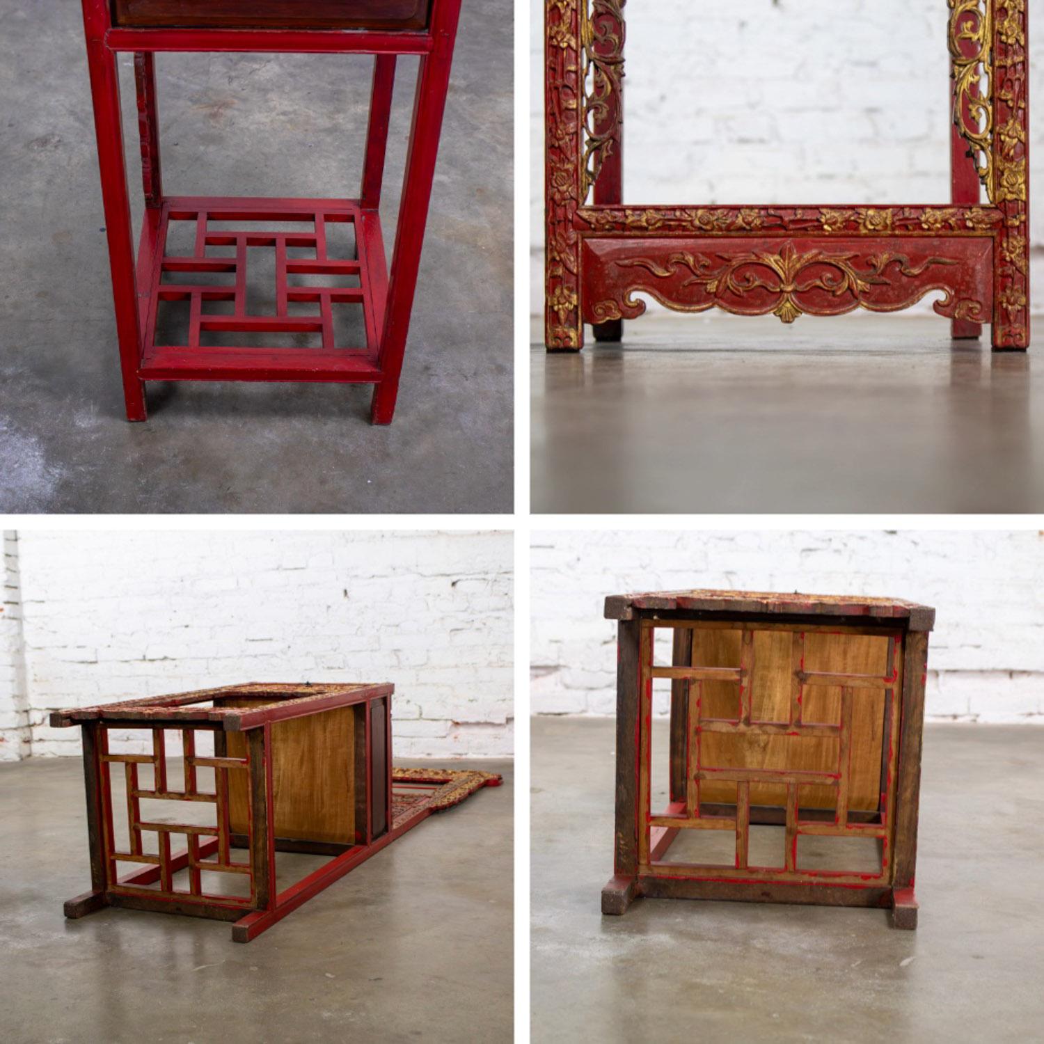 Antique Chinese Wash Basin Stand Red Lacquer & Gilded w/Hand Carved Details For Sale 9