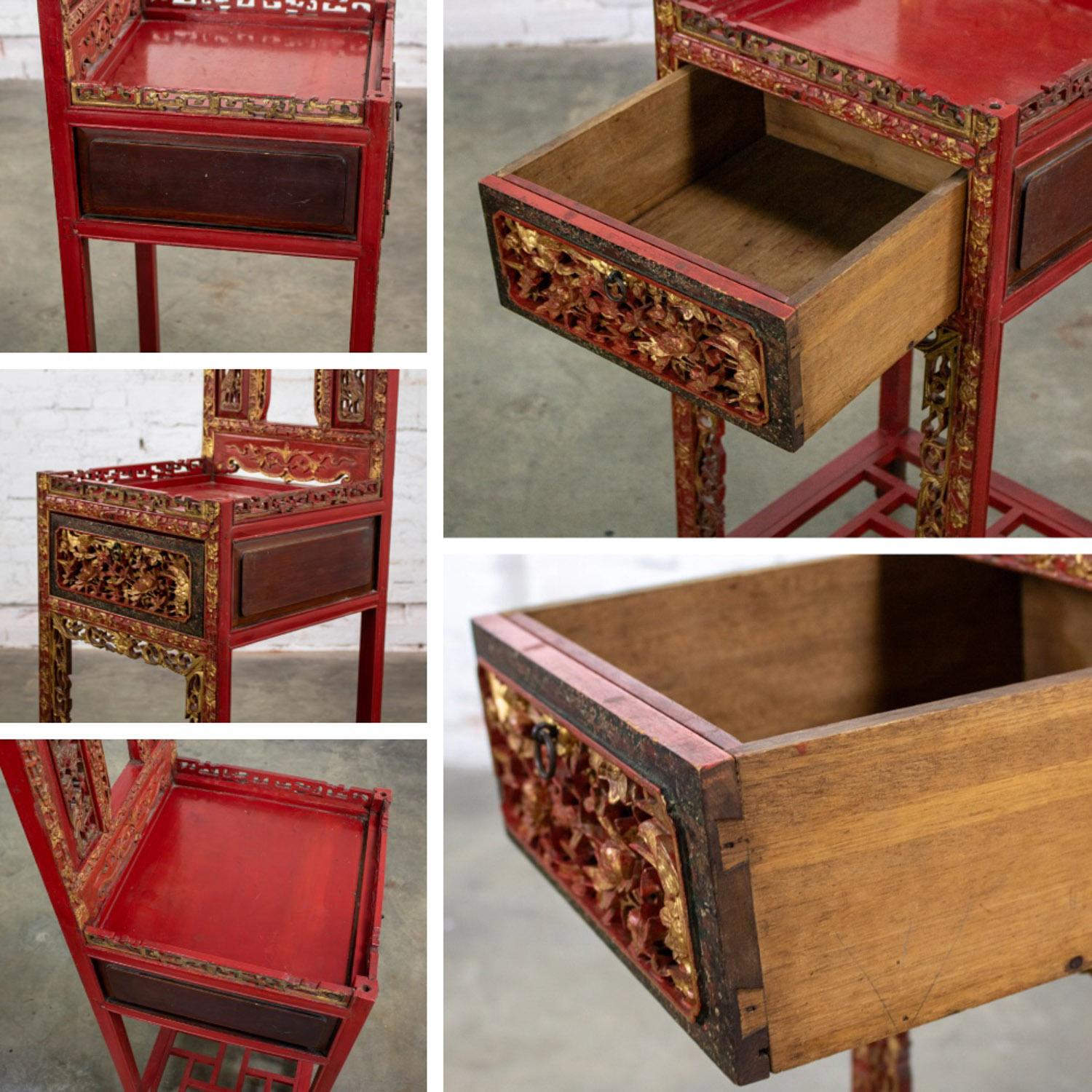Antique Chinese Wash Basin Stand Red Lacquer & Gilded w/Hand Carved Details For Sale 10