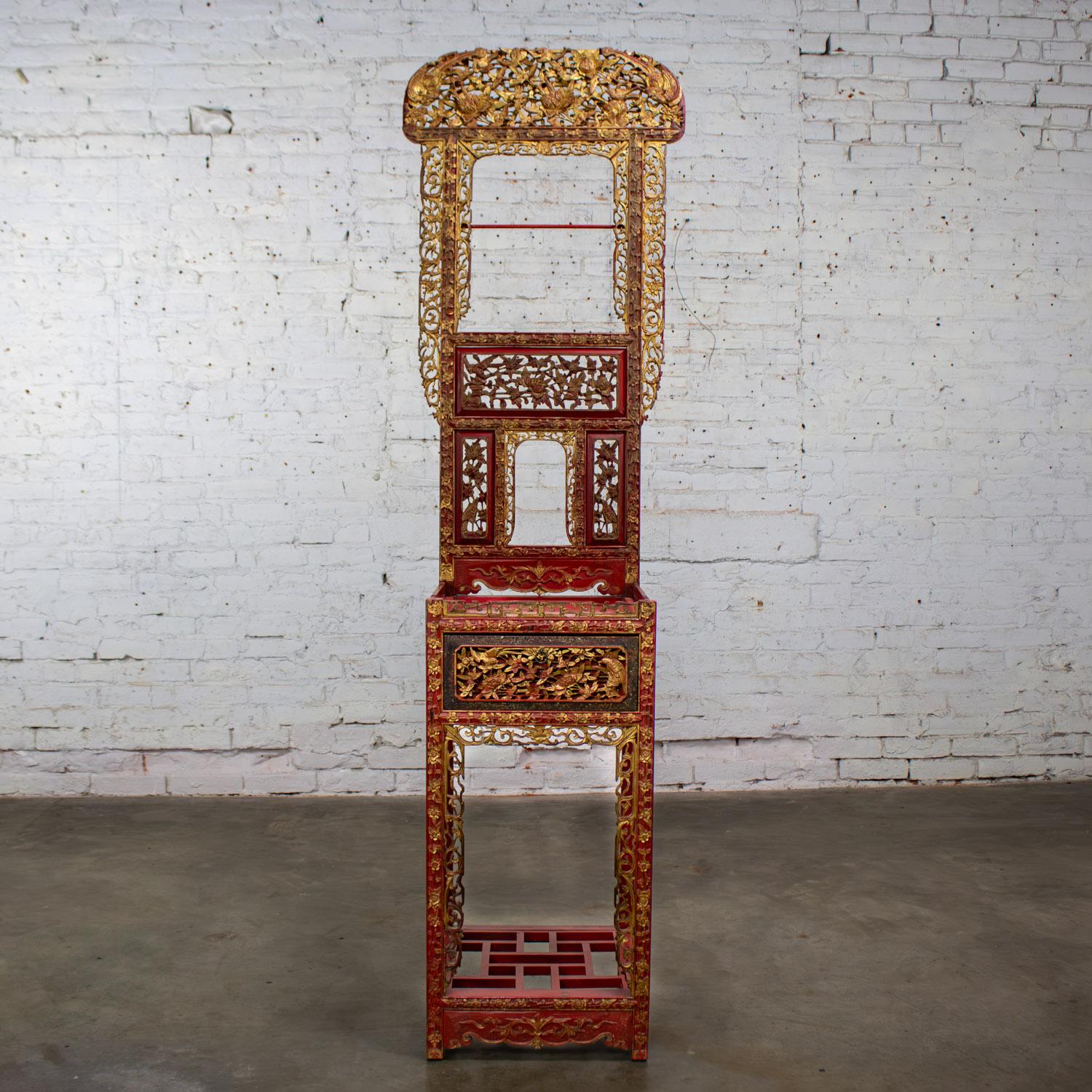 Antique Chinese Wash Basin Stand Red Lacquer & Gilded w/Hand Carved Details For Sale 12
