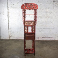 Antique Chinese Wash Basin Stand Red Lacquer & Gilded w/Hand Carved Details