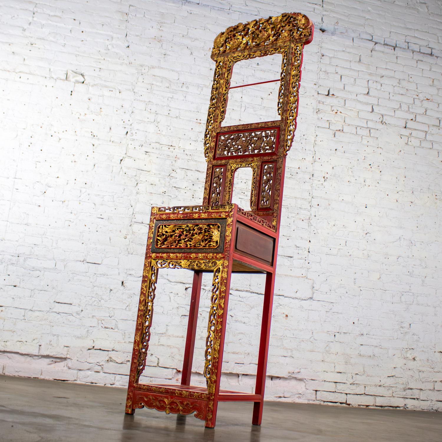 Hand-Carved Antique Chinese Wash Basin Stand Red Lacquer & Gilded w/Hand Carved Details For Sale