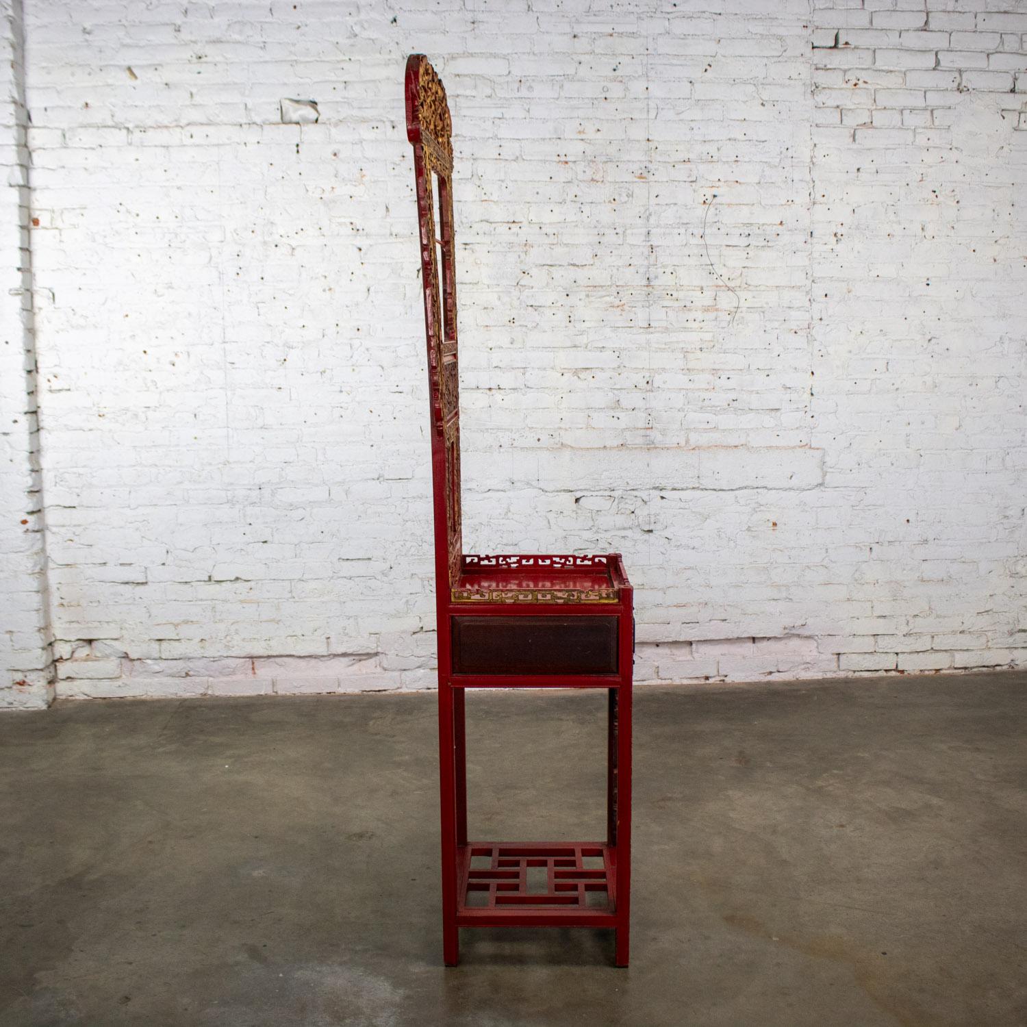 19th Century Antique Chinese Wash Basin Stand Red Lacquer & Gilded w/Hand Carved Details For Sale