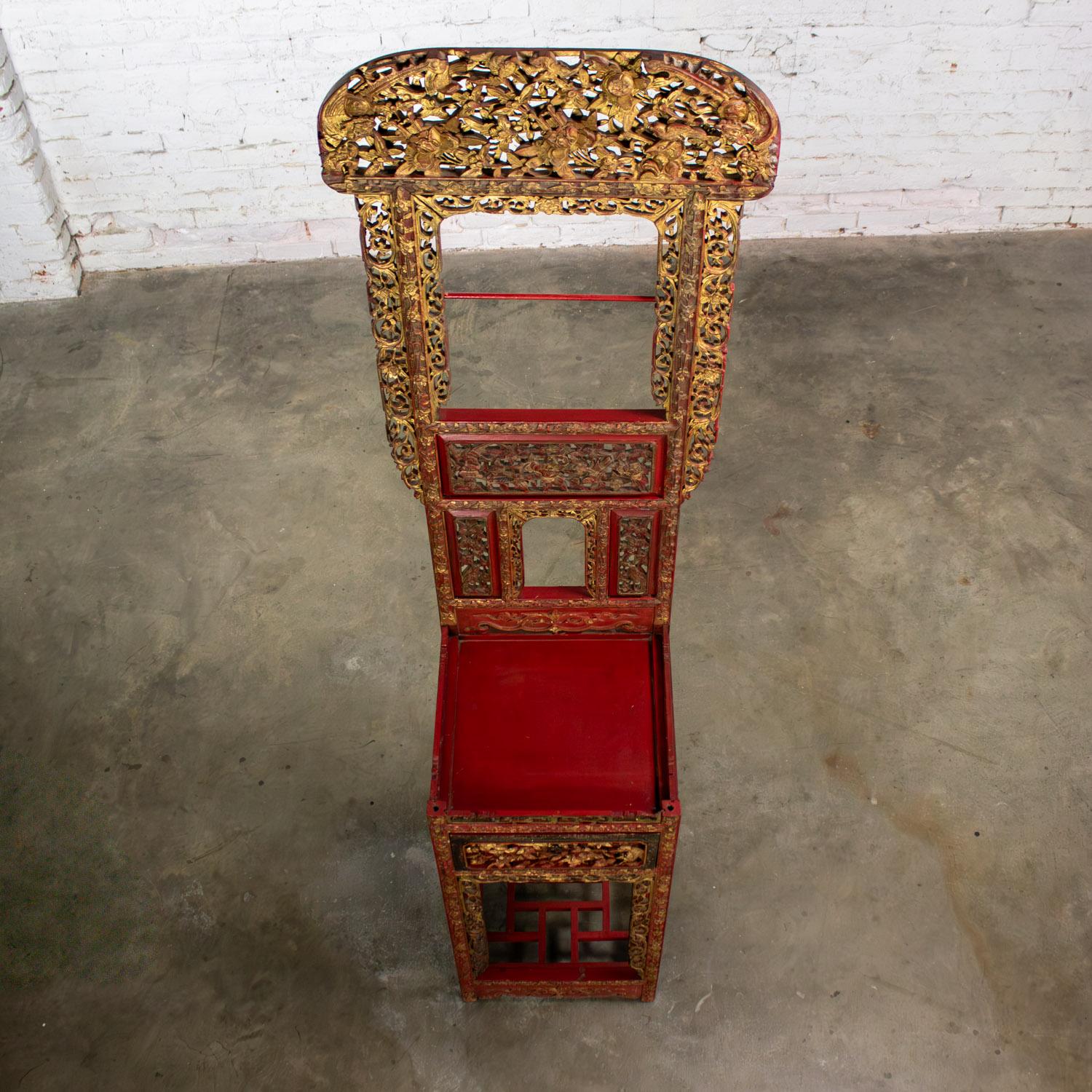 Antique Chinese Wash Basin Stand Red Lacquer & Gilded w/Hand Carved Details For Sale 1