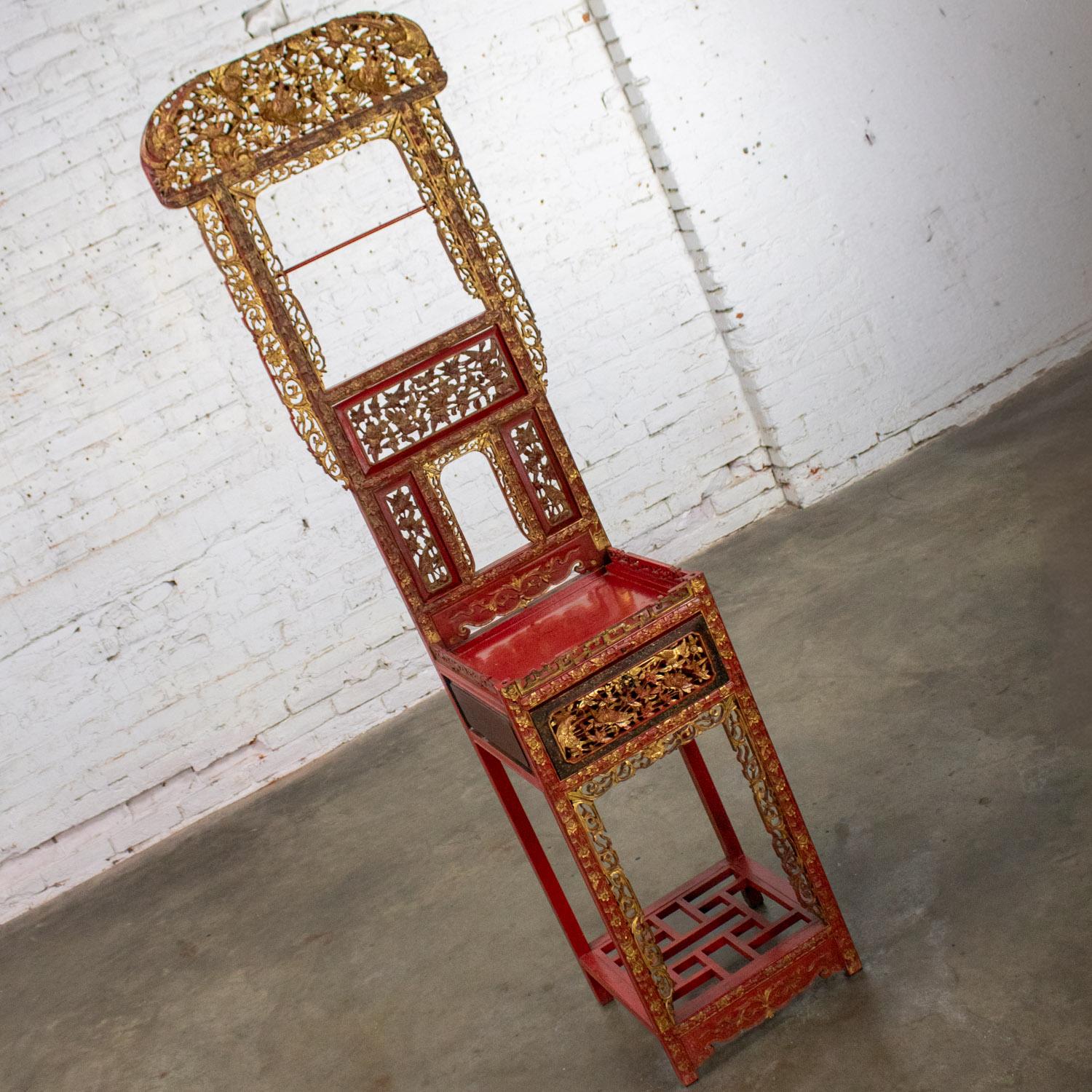 Antique Chinese Wash Basin Stand Red Lacquer & Gilded w/Hand Carved Details For Sale 2