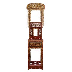 Antique Chinese Wash Basin Stand Red Lacquer & Gilded w/Hand Carved Details