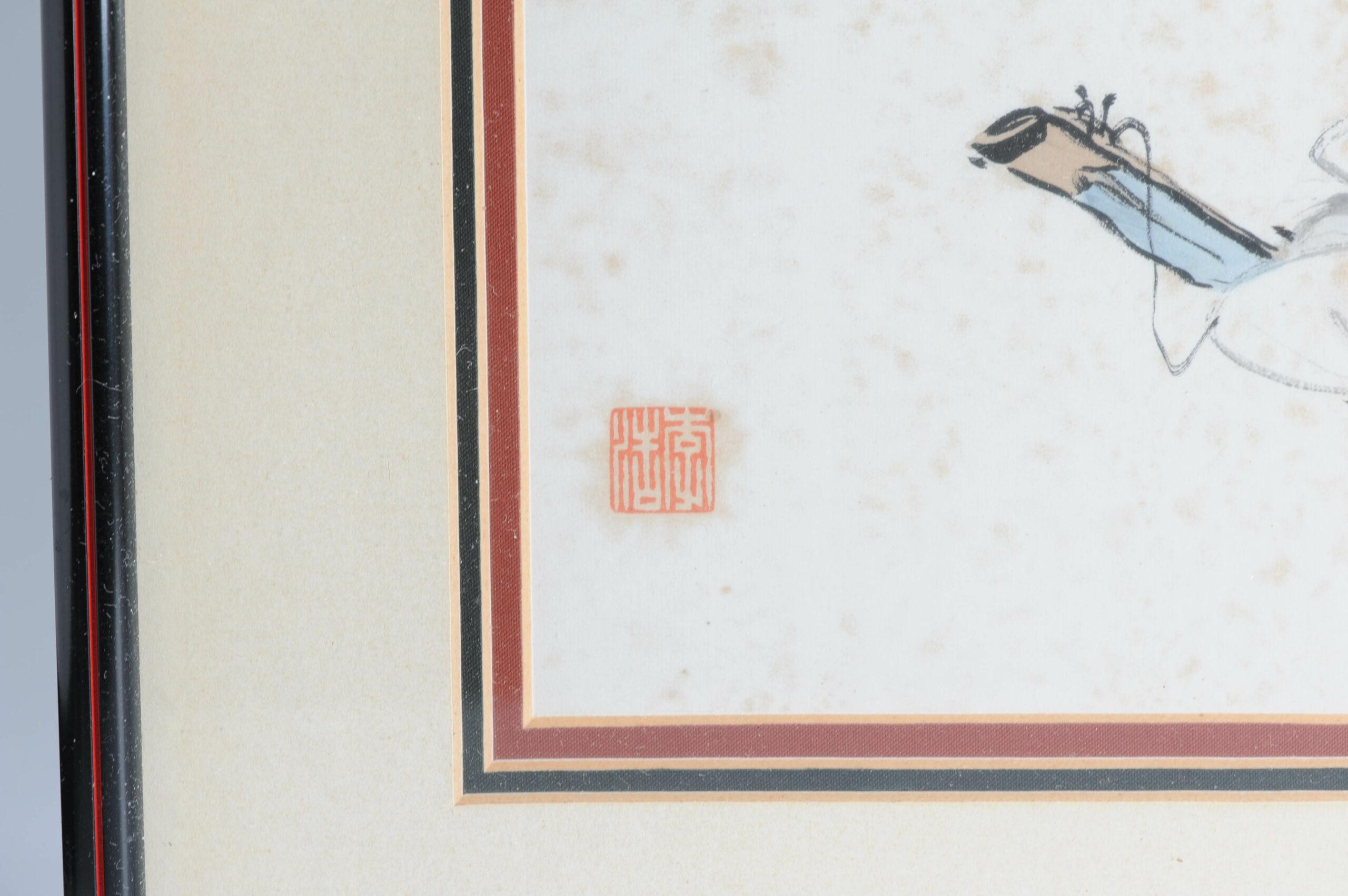 Antique Chinese Water Color Painting of a Man C Qing Dynasty In Good Condition For Sale In Amsterdam, Noord Holland