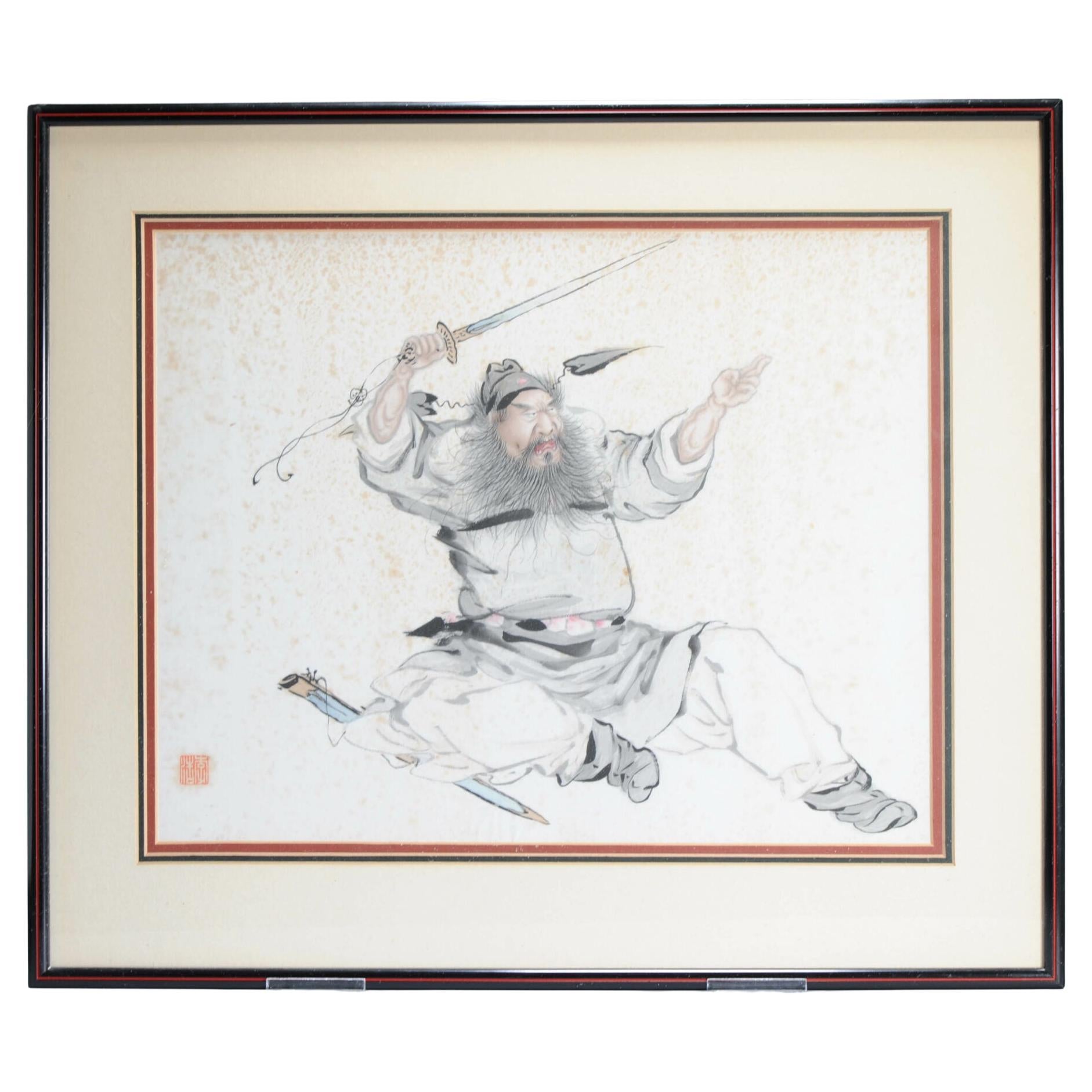 Antique Chinese Water Color Painting of a Man C Qing Dynasty