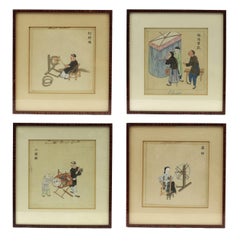 Antique Chinese Water Color Painting of Gambling Game Qing Dynasty, 19th Century