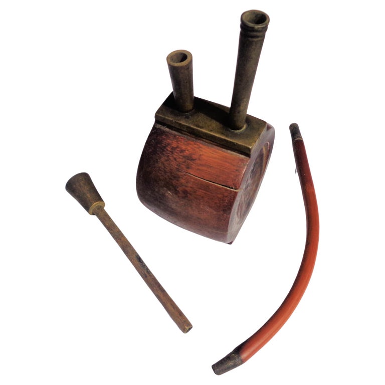 19th Century Chinese Wood Bronze Water Pipe For Sale at 1stDibs