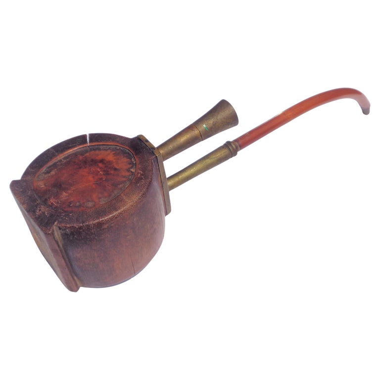 19th Century Chinese Wood Bronze Water Pipe For Sale at 1stDibs
