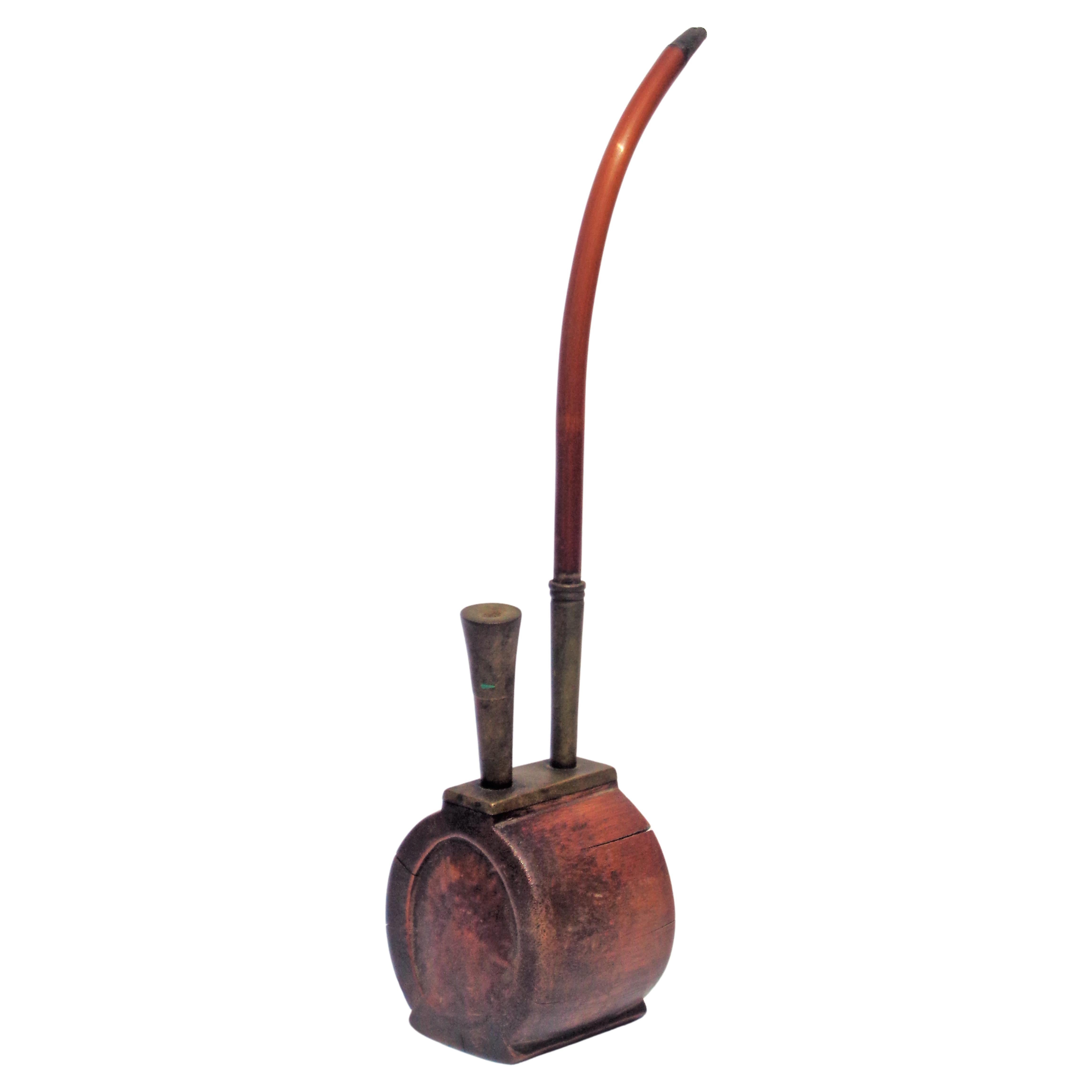 Qing  19th Century Chinese Wood Bronze Water Pipe