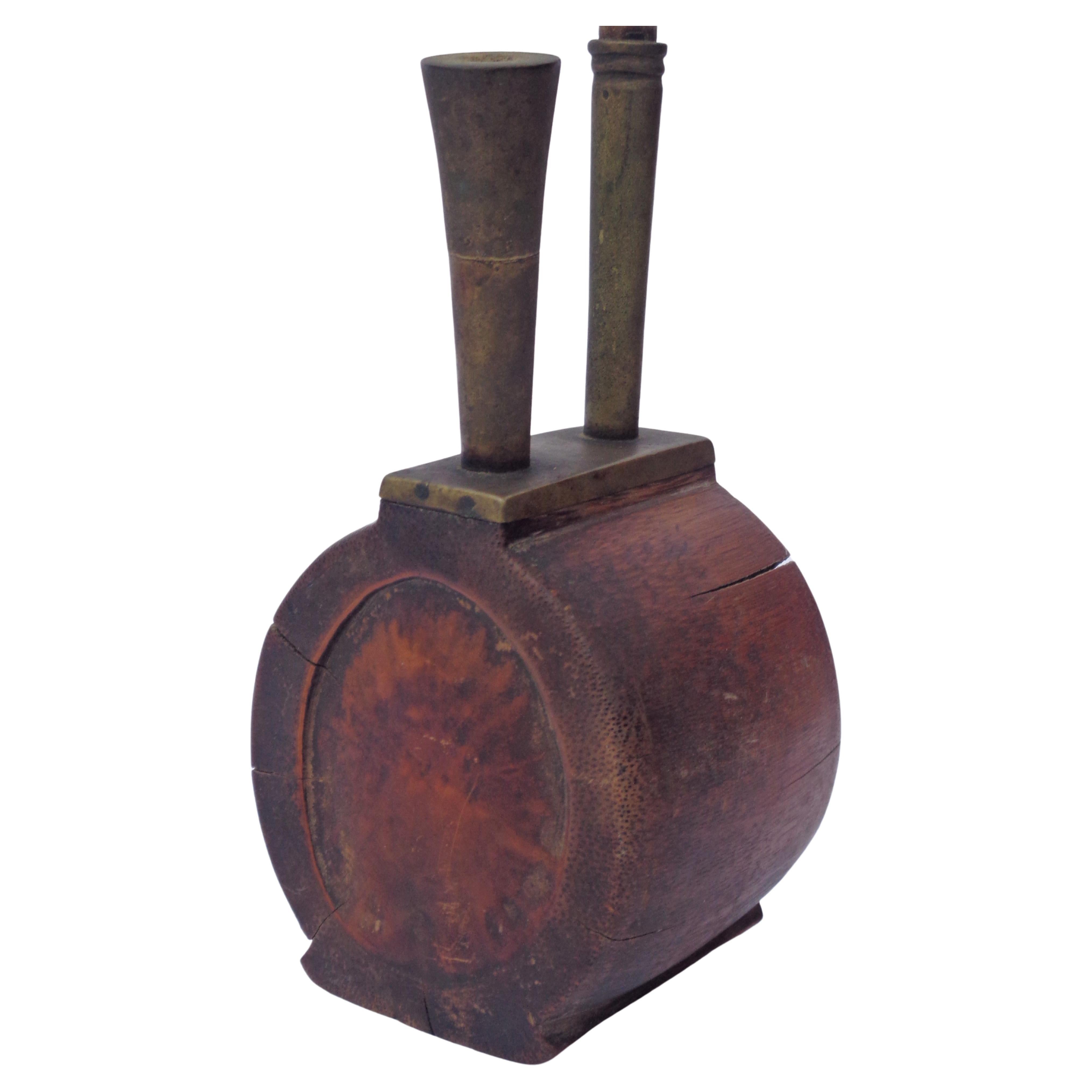 Hand-Carved  19th Century Chinese Wood Bronze Water Pipe