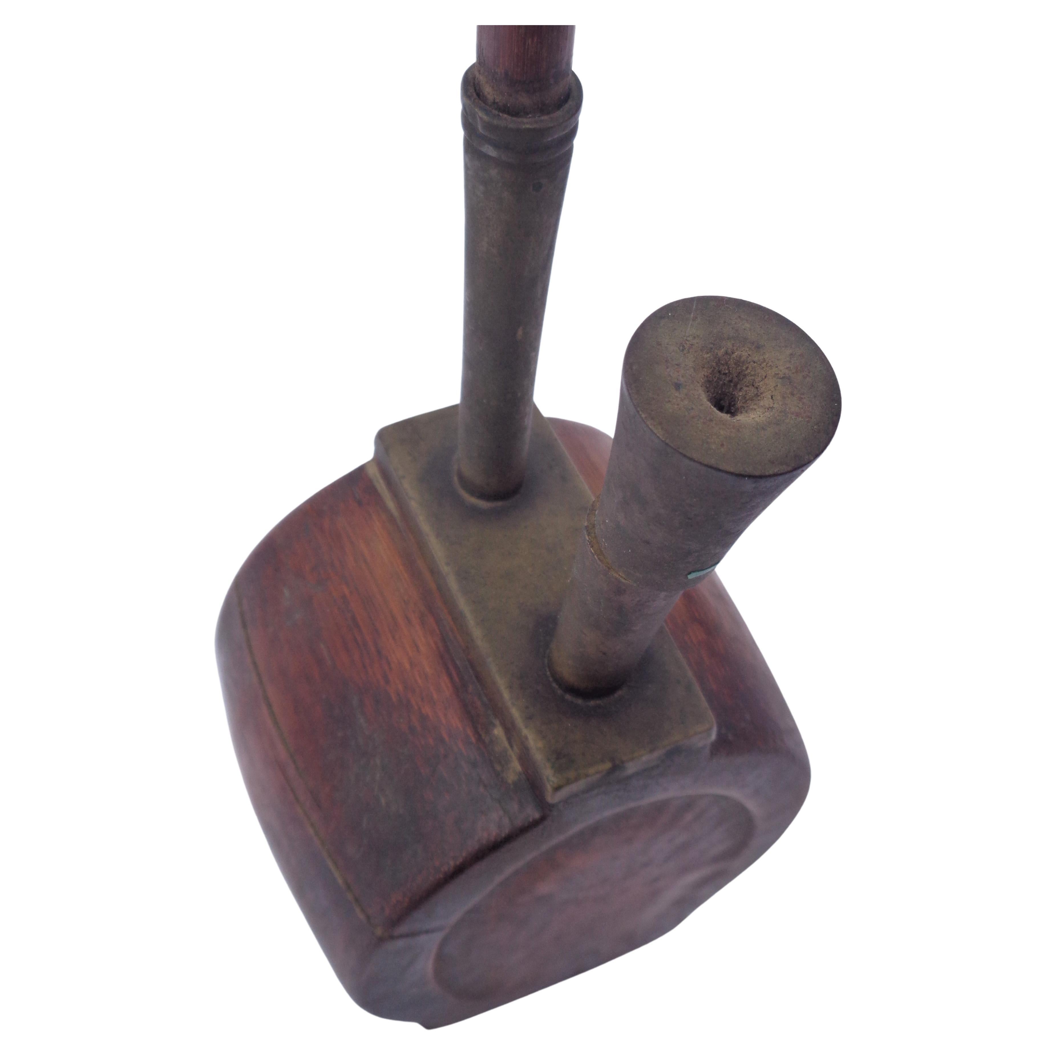  19th Century Chinese Wood Bronze Water Pipe 1