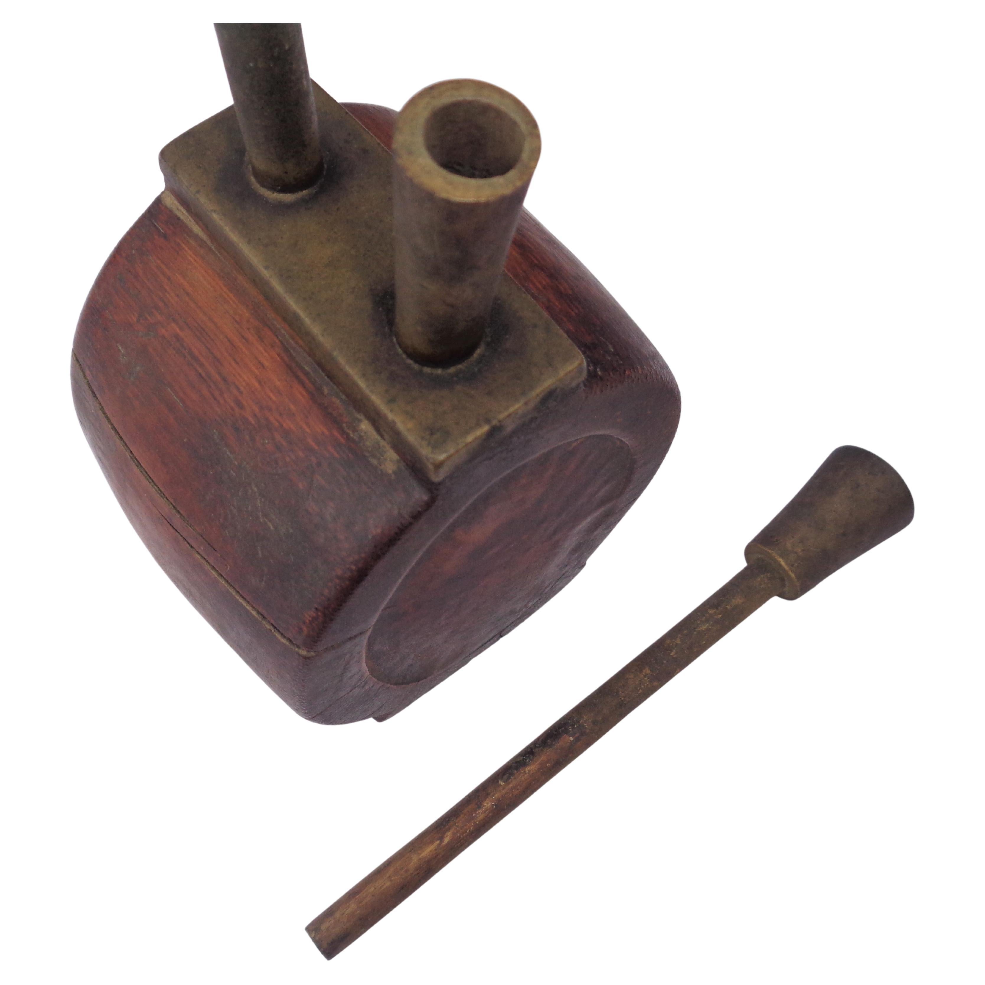  19th Century Chinese Wood Bronze Water Pipe 4