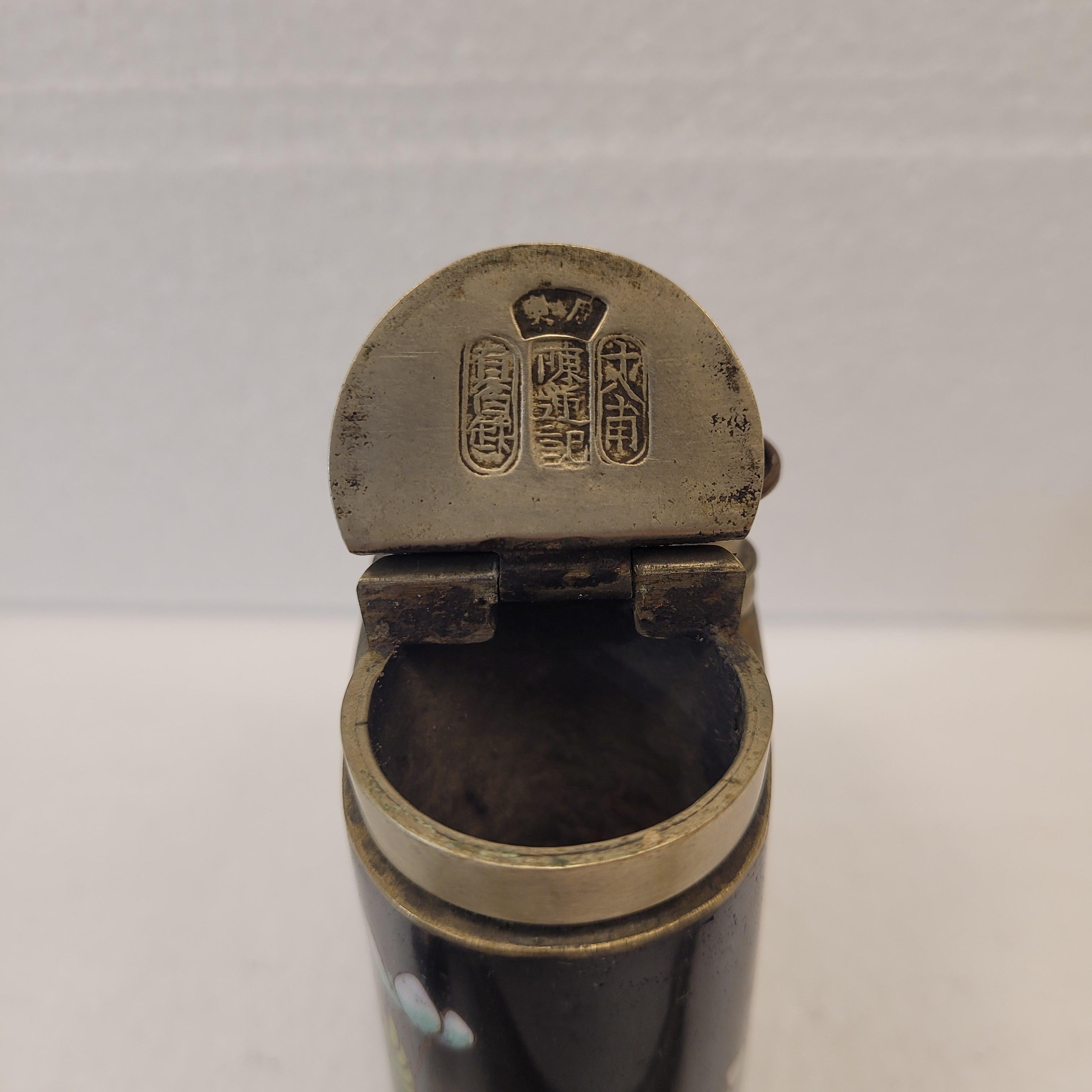 Antica pipa ad acqua cinese, metallo e smalto cloisonné, sigillo in vendita 5