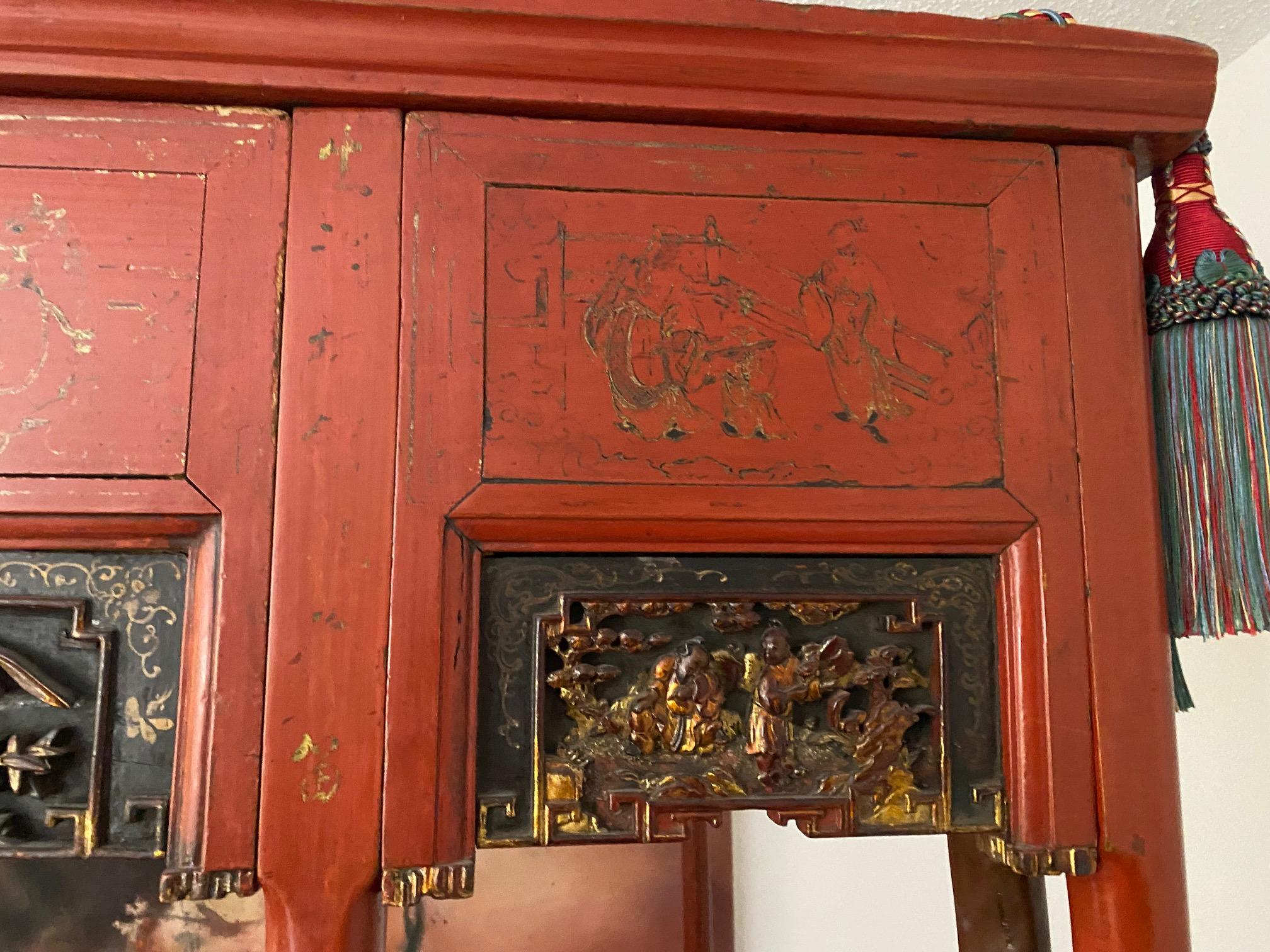 Chinese Export Antique Chinese Red Lacquored Bed For Sale