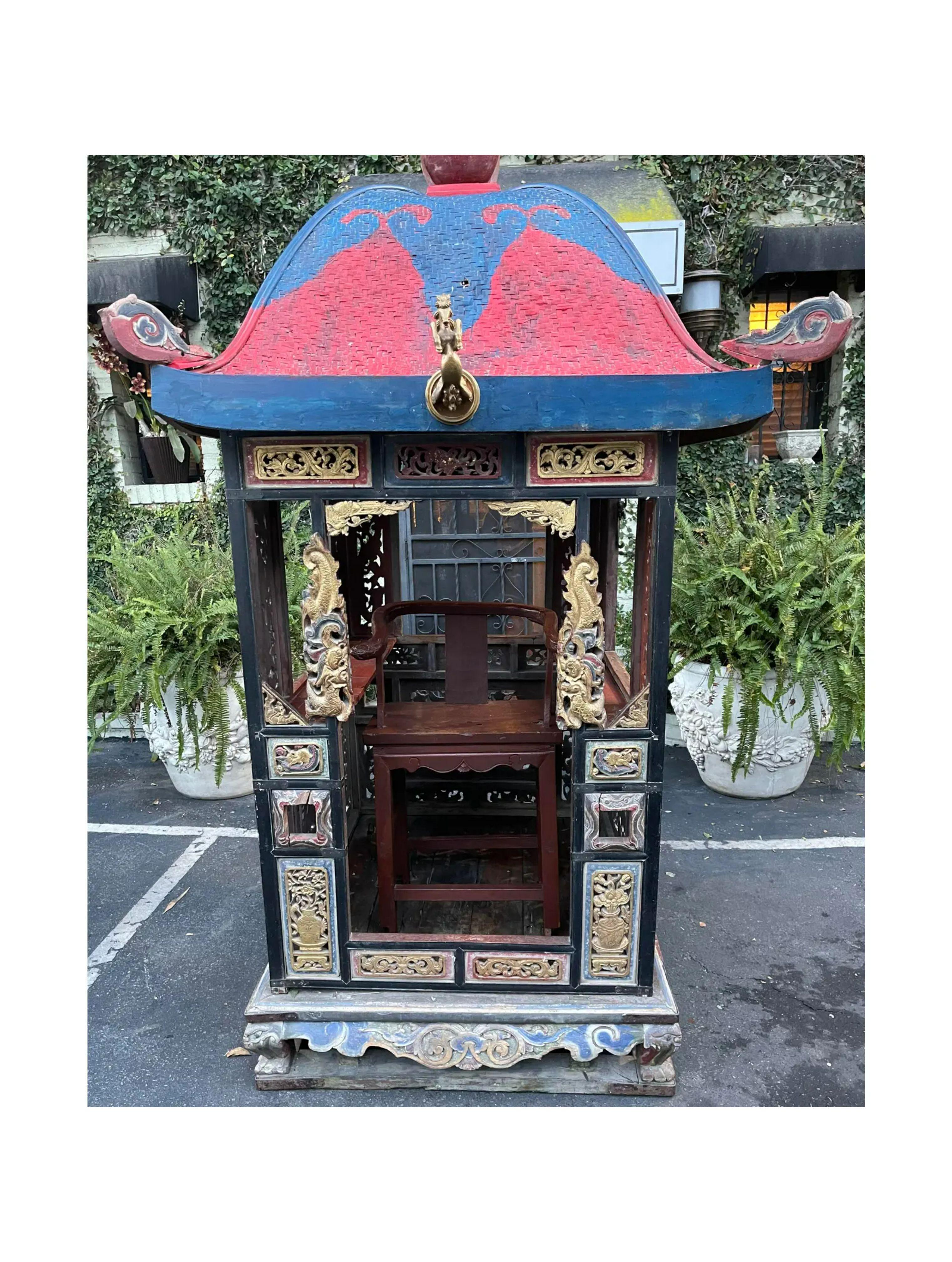 Antique Chinese Wedding Sedan Chair with Giltwood Temple Carvings 5