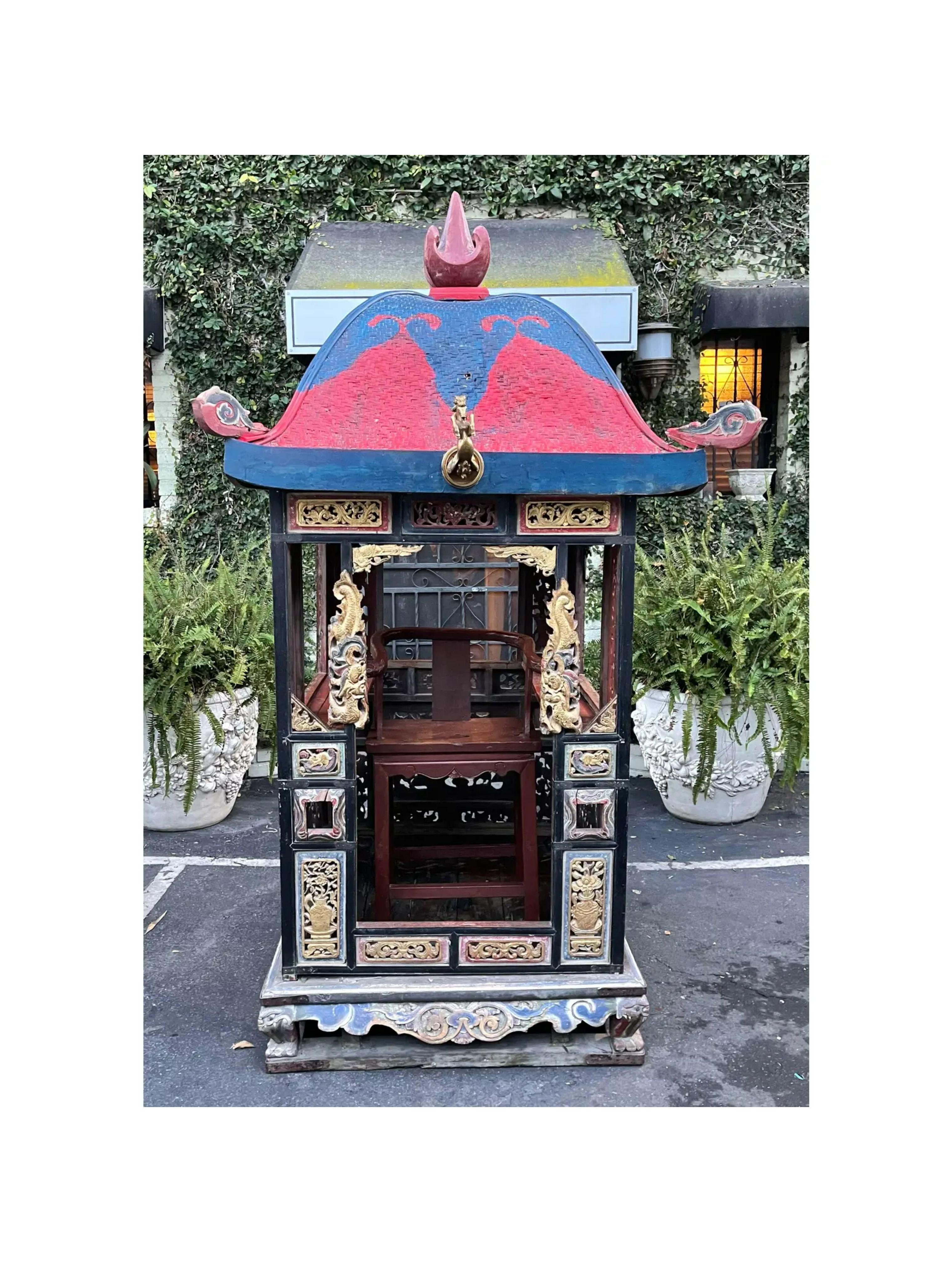 Antique Chinese Wedding Sedan Chair with Giltwood Temple Carvings 2