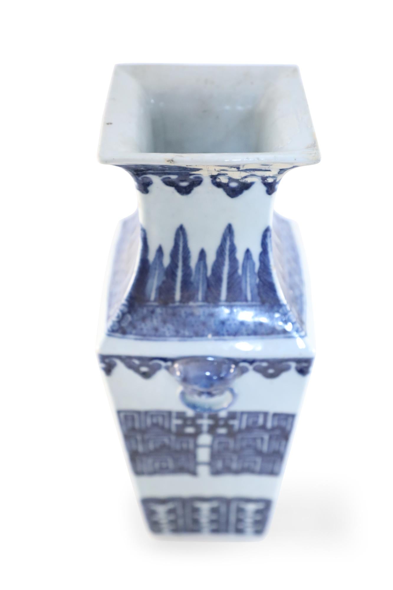 Porcelain Antique Chinese White and Blue Squared Vase For Sale