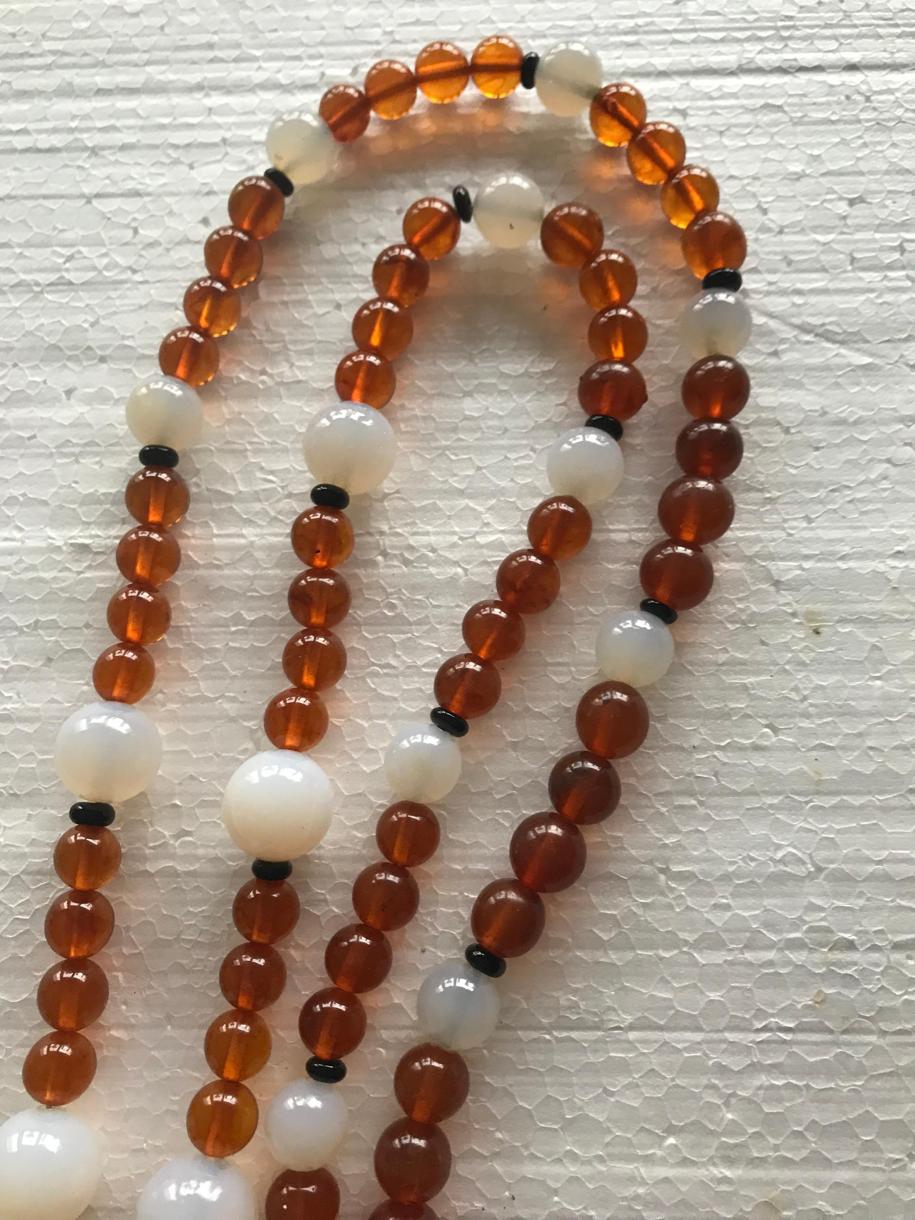 White jade with Amber round polished antique Chinese prayer beads.