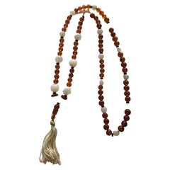 Antique Chinese White Jade with Amber Prayer Beads