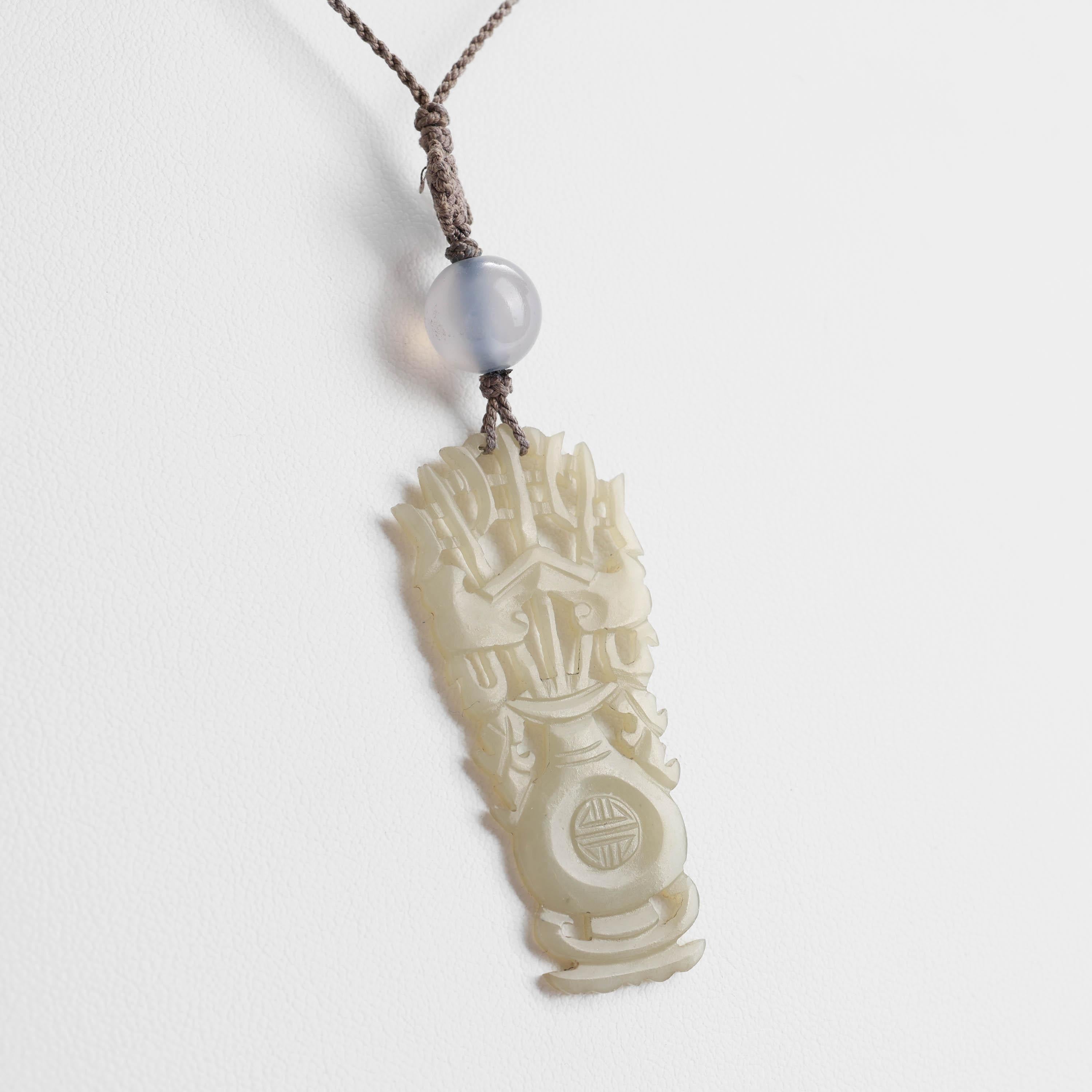 Antique Chinese White Nephrite Pendant Necklace Circa 1920 Certified Untreated For Sale 2