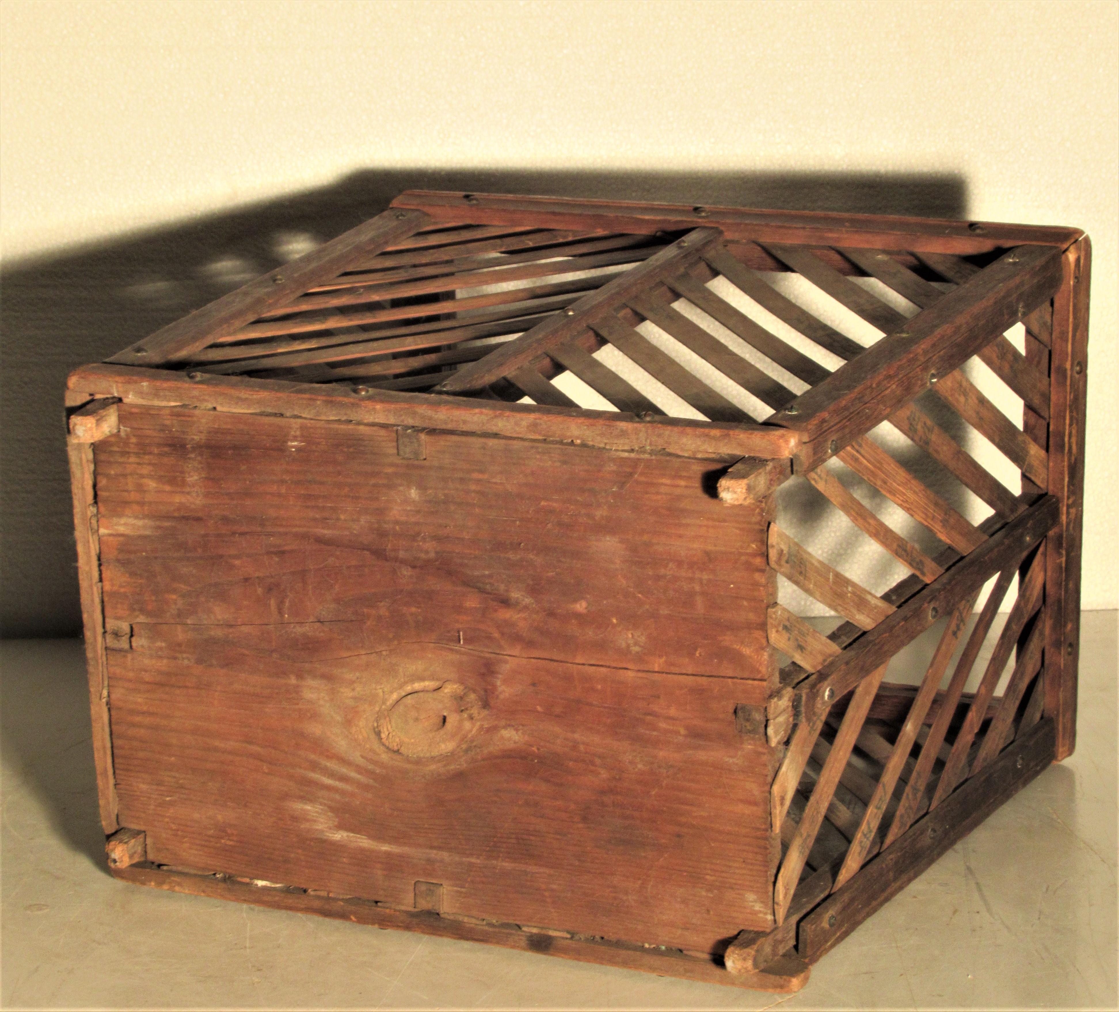 Antique Chinese Wood and Bamboo Slat Basket 3