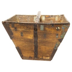Antique Chinese Hand-Crafted Wood Basket, Arts and Crafts Style, 1890