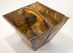 Antique Chinese Hand-Crafted Wood Basket, Arts and Crafts Style, 1890