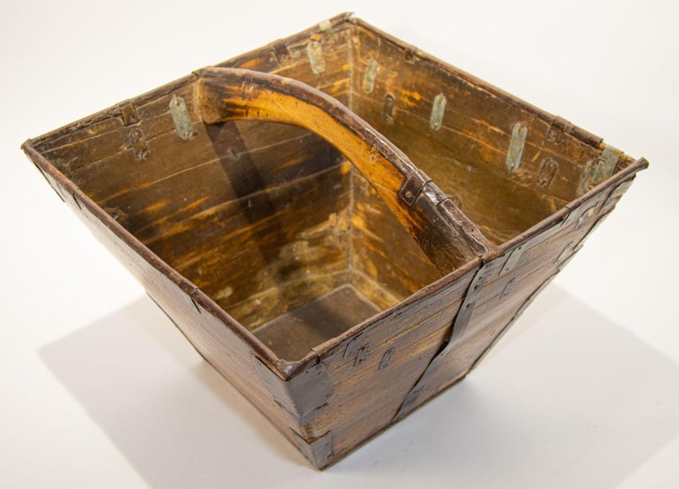 Antique Chinese Wood Basket For Sale at 1stDibs