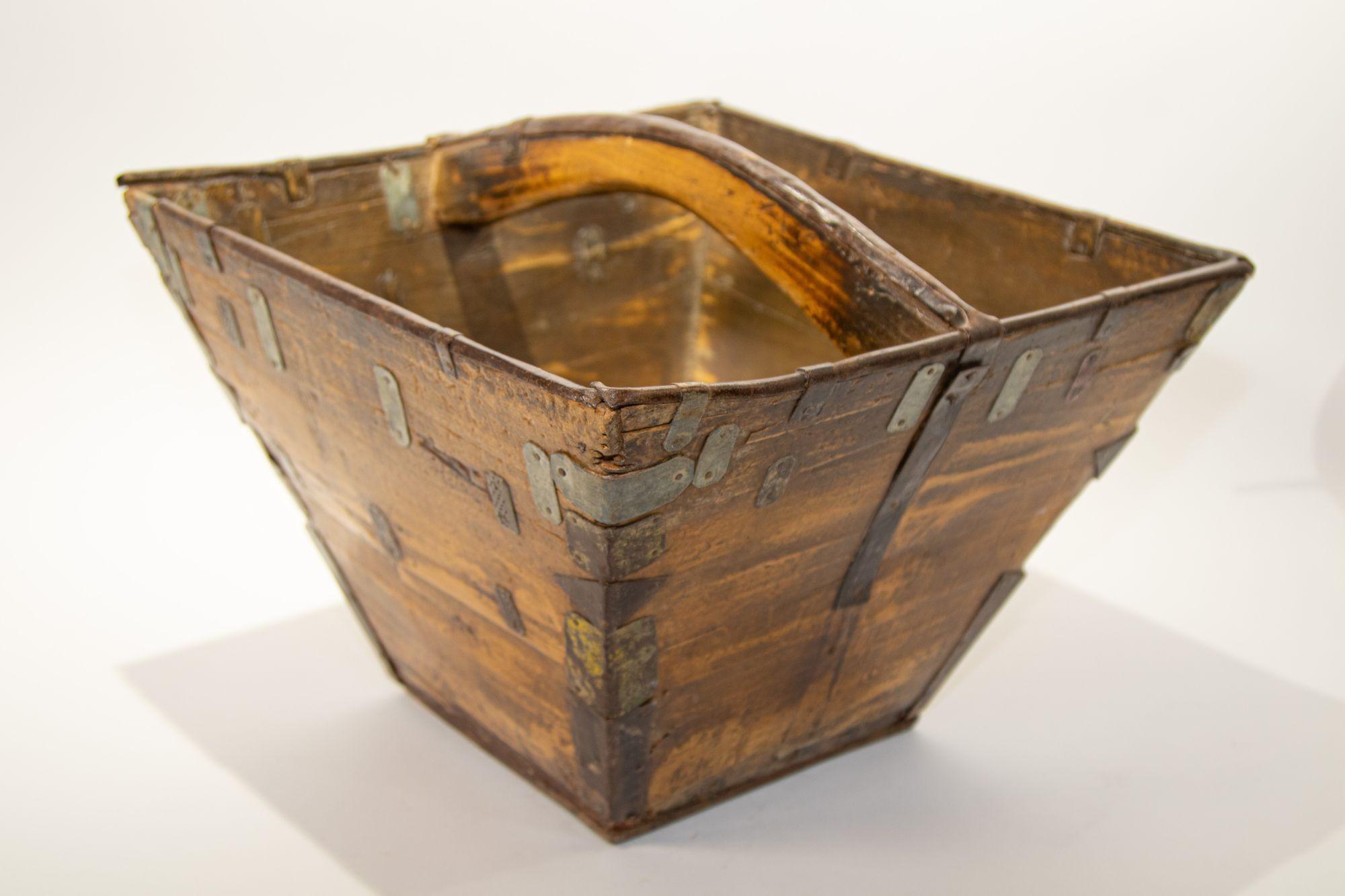 19th Century Antique Chinese Wood Basket For Sale