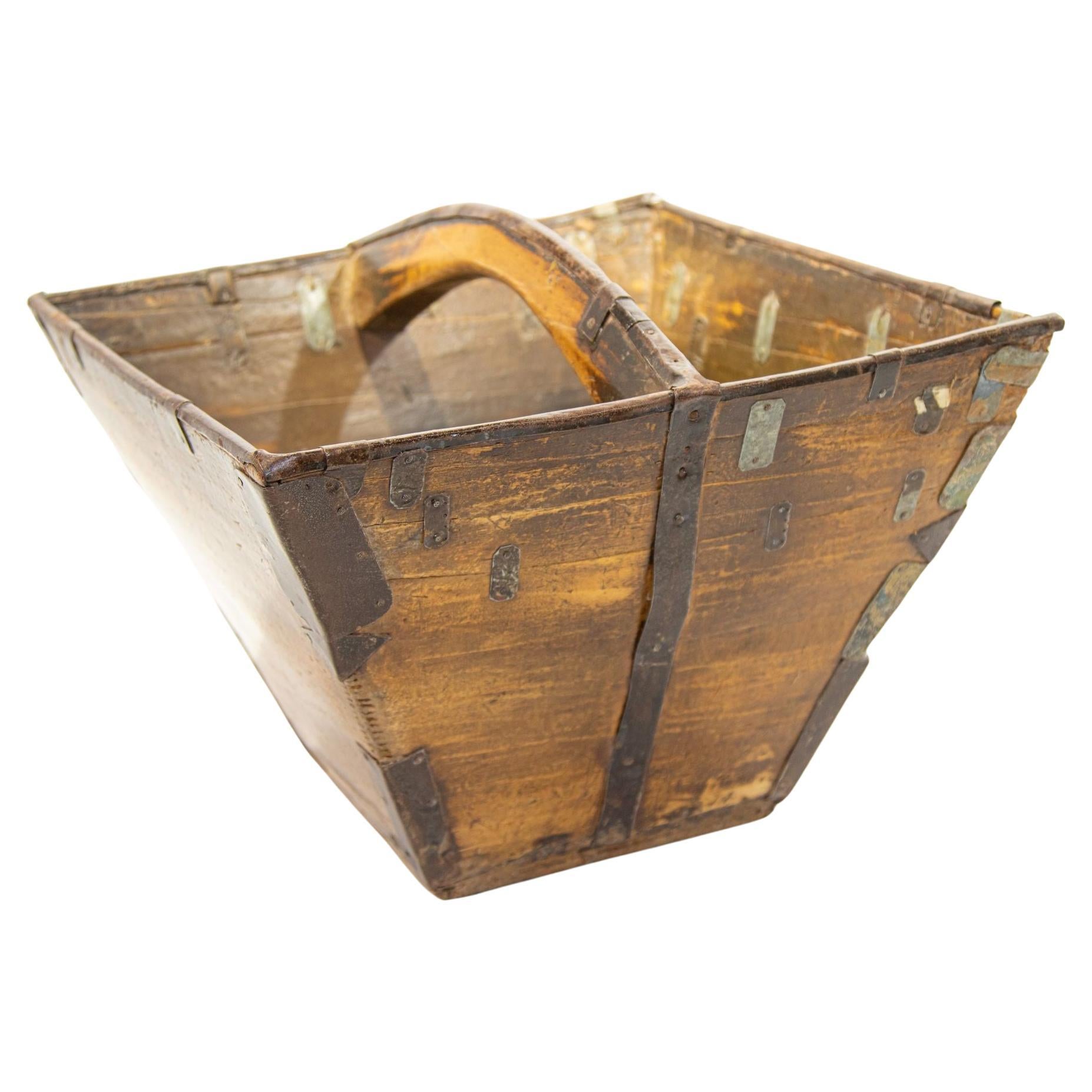 Antique Chinese Wood Basket For Sale