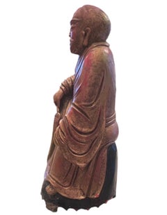Antique Chinese Wood Hand Carved Monk Figurine