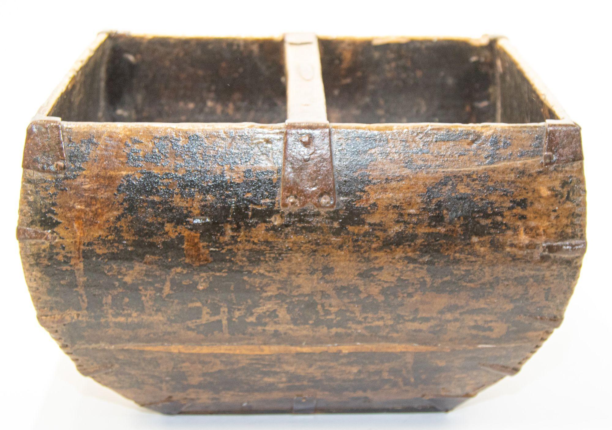 Hand-Crafted Antique Chinese Wood Rice Basket