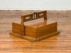 Antique Chinese Wooden Carrying Lunch Box with Pierced Handle