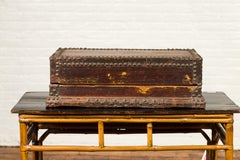 19th Century Wooden Document Box with Distressed Patina and Brass Stud Design
